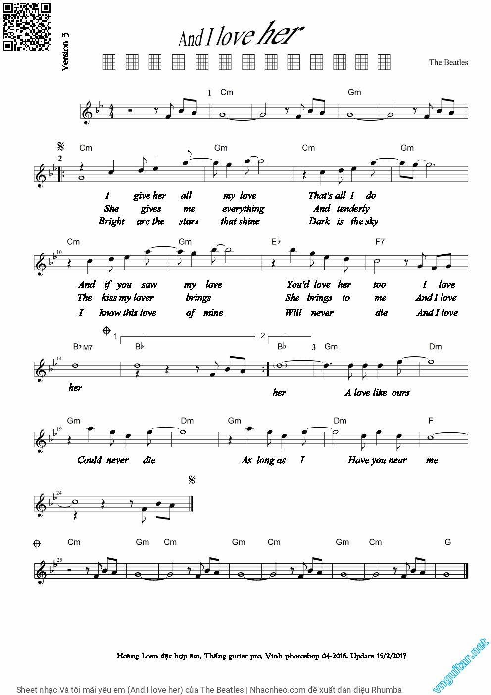 Trang 1 của Sheet nhạc PDF bài hát Và tôi mãi yêu em (And I love her) - The Beatles, Version 1: Và tôi mãi yêu em