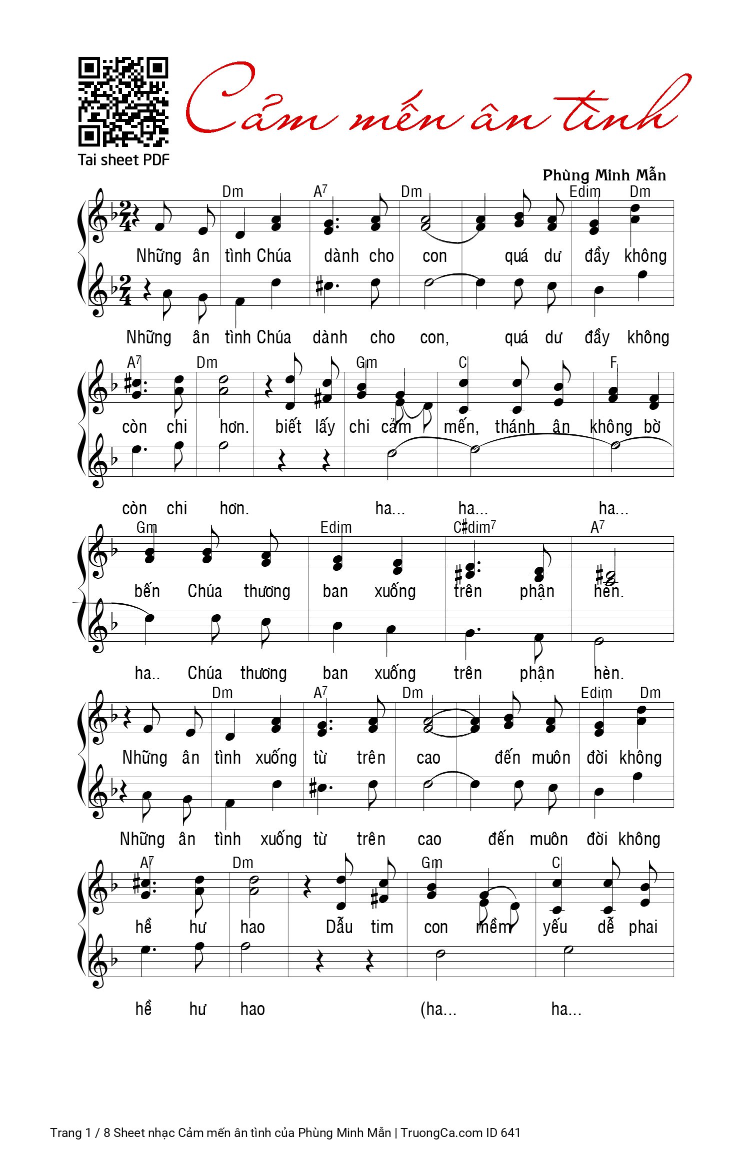 Trang 1 của Sheet nhạc PDF Piano bài hát Cảm mến ân tình - Phùng Minh Mẫn