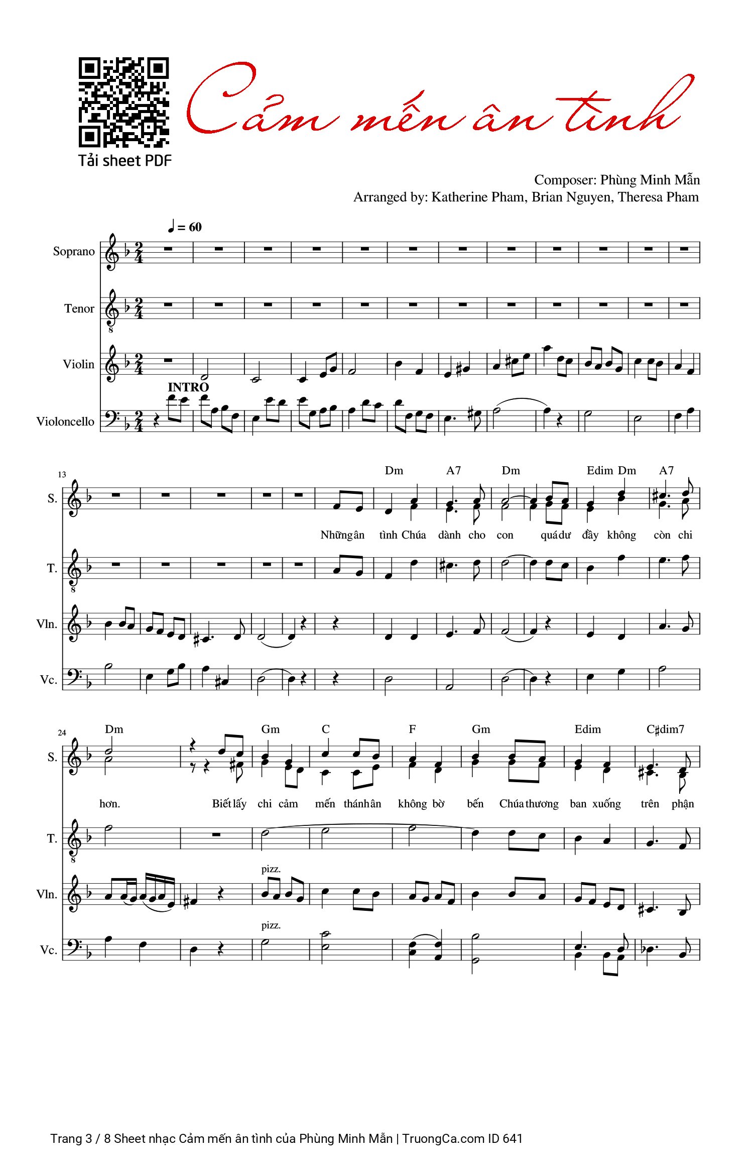 Trang 3 của Sheet nhạc PDF Piano bài hát Cảm mến ân tình - Phùng Minh Mẫn, Có Sheet đệm Piano và sheet lời. Có sheet cho ca đoàn, Piano, Violin, Cello, Terno và Soprano.