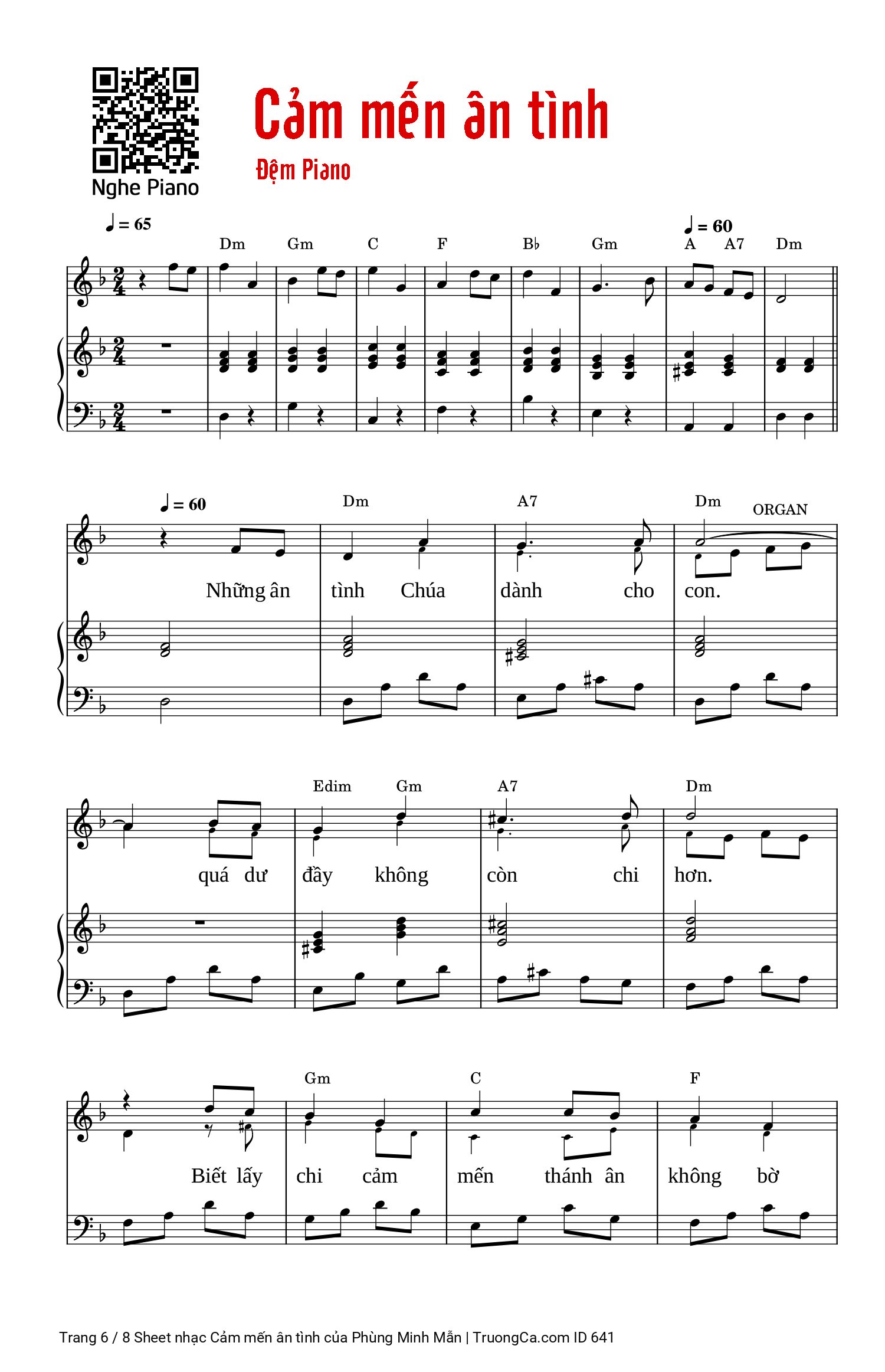 Trang 6 của Sheet nhạc PDF Piano bài hát Cảm mến ân tình - Phùng Minh Mẫn, Có Sheet đệm Piano và sheet lời. Có sheet cho ca đoàn, Piano, Violin, Cello, Terno và Soprano.