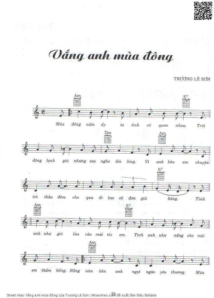 Sheet nhạc Vắng anh mùa đông