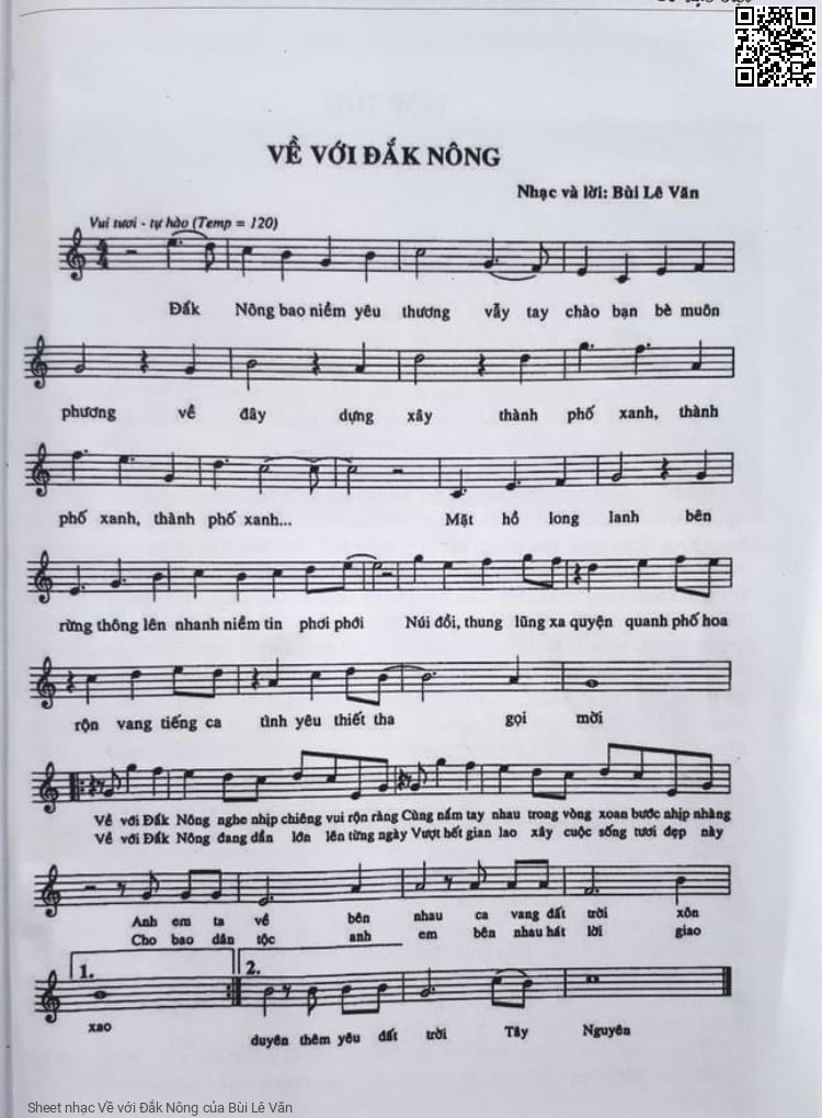 Trang 1 của Sheet nhạc PDF bài hát Về với Đắk Nông - Bùi Lê Văn, Đắk  Nông bao niềm yêu thương. Vẫy tay  chào bạn bè muôn  phương Về  đây dựng  xây