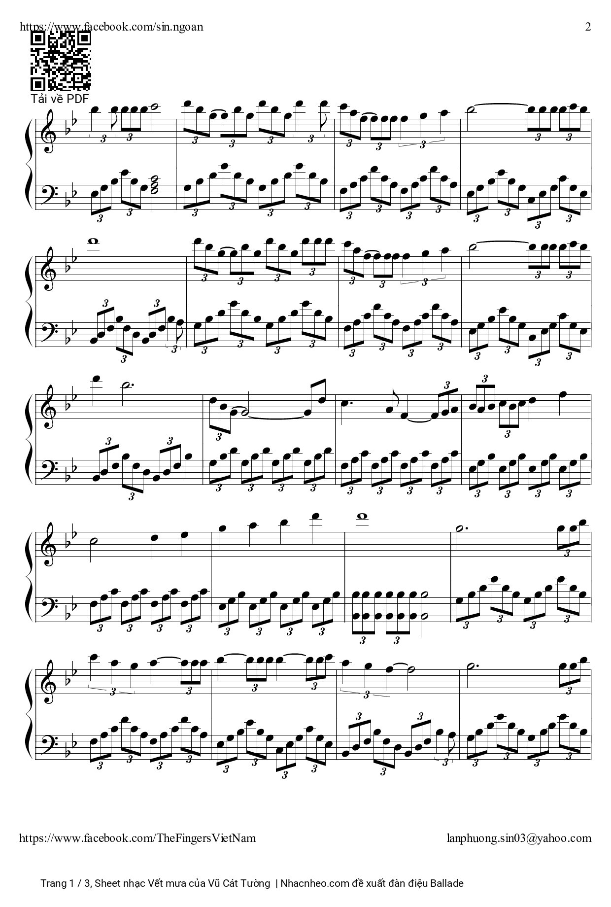 Trang 2 của Sheet nhạc PDF bài hát Vết mưa Piano - Vũ Cát Tường, Cơn mưa, đã xoá hết những ngày  yêu qua