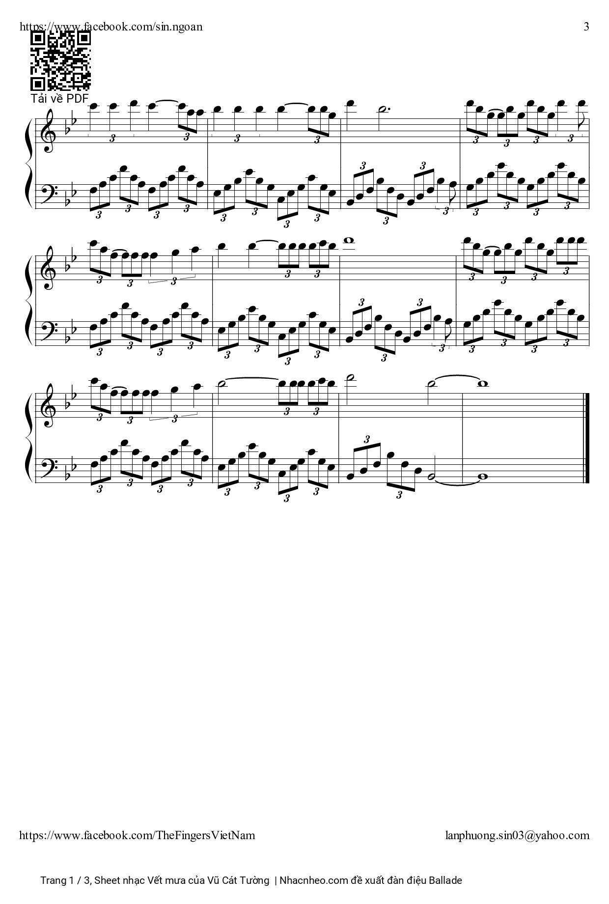 Trang 3 của Sheet nhạc PDF bài hát Vết mưa Piano - Vũ Cát Tường, Cơn mưa, đã xoá hết những ngày  yêu qua