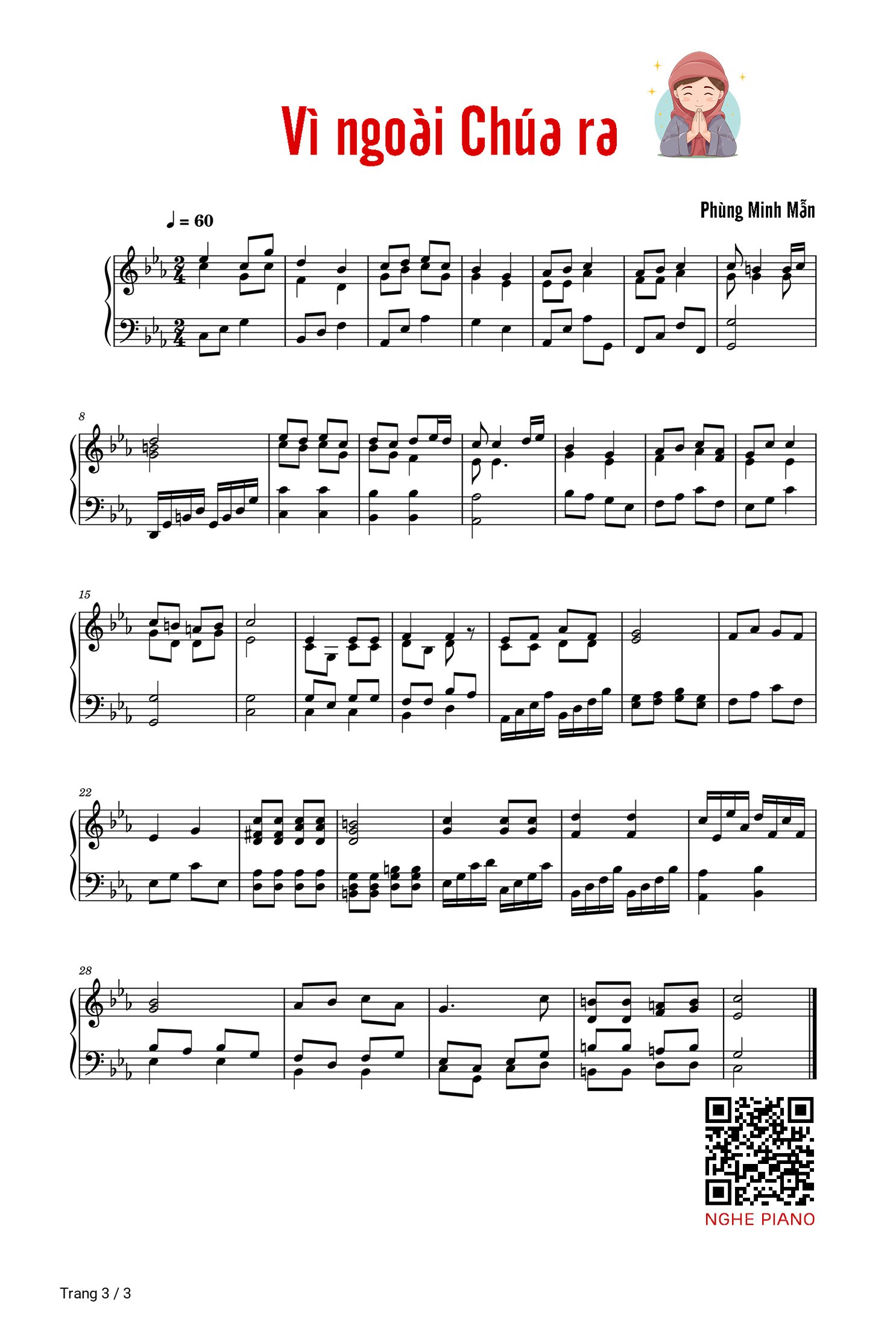 Trang 3 của Sheet nhạc PDF Piano bài hát Vì ngoài Chúa ra - Phùng Minh Mẫn, Có sheet solo PIANO kèm intro tham khảo và sheet lời có nốt