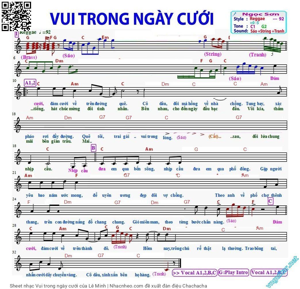 Trang 1 của Sheet nhạc PDF bài hát Vui trong ngày cưới - Lê Minh, 1. Đám  cưới, đám cưới  về trên đường  quê. Cô  dâu đôi má  hồng về nhà chồng