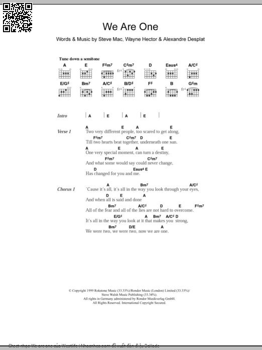 Trang 1 của Sheet nhạc PDF bài hát We are one - Westlife, 1.  Two very different  people. Too scared to get  along Till  two hearts beat to gether