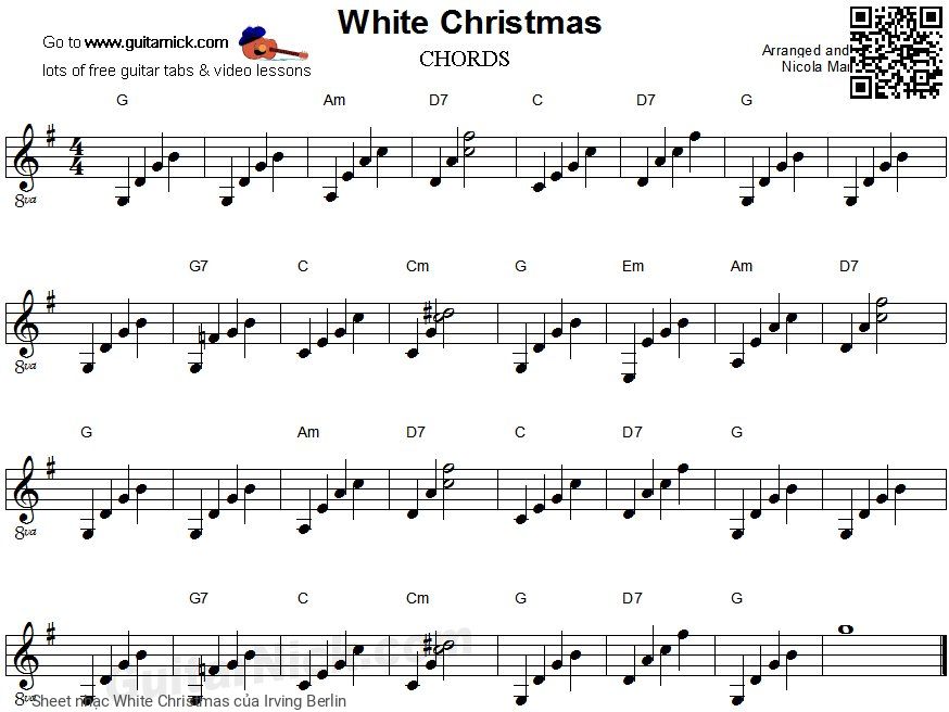 Trang 1 của Sheet nhạc PDF bài hát White Christmas - Irving Berlin, 1.  I’m dreaming of a  white  Christmas. Just like the ones  I used to  know Where the  tree tops glisten and  Children  listen