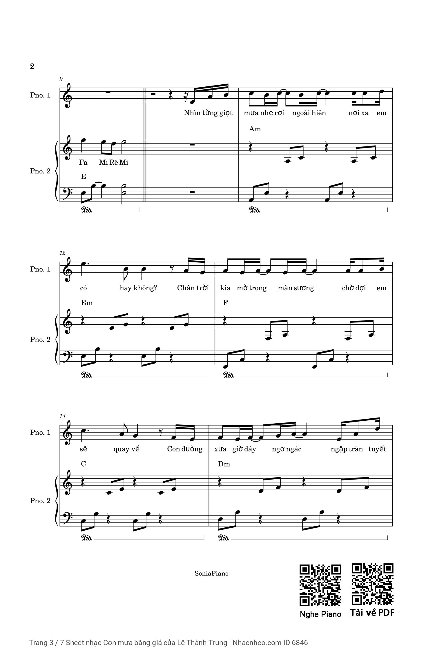 Trang 3 của Sheet nhạc PDF Piano bài hát Cơn mưa băng giá - Lê Thành Trung, Gồm Sheet Lời hợp âm và Sheet Piano đệm hát, Solo ca khúc Cơn mưa băng giá. Nhìn từng giọt  mưa nhẹ rơi ngoài hiên nơi xa em  có hay không