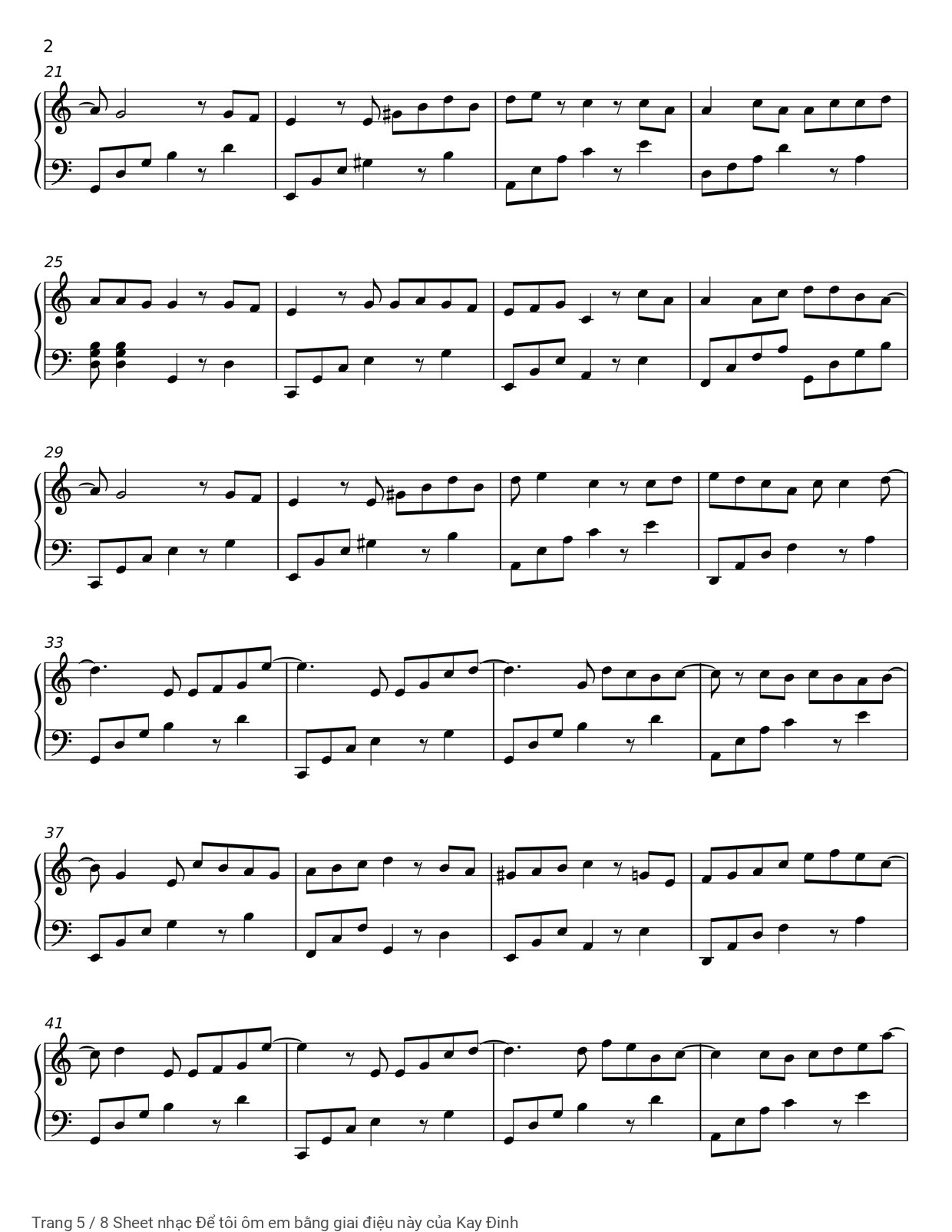 Trang 5 của Sheet nhạc PDF Piano bài hát Để tôi ôm em bằng giai điệu này - Kay Đinh, Hãy để tôi ôm lấy điều bận lòng hôm nay là có kèm sheet Piano solo ở bên dưới...tèn ten teng