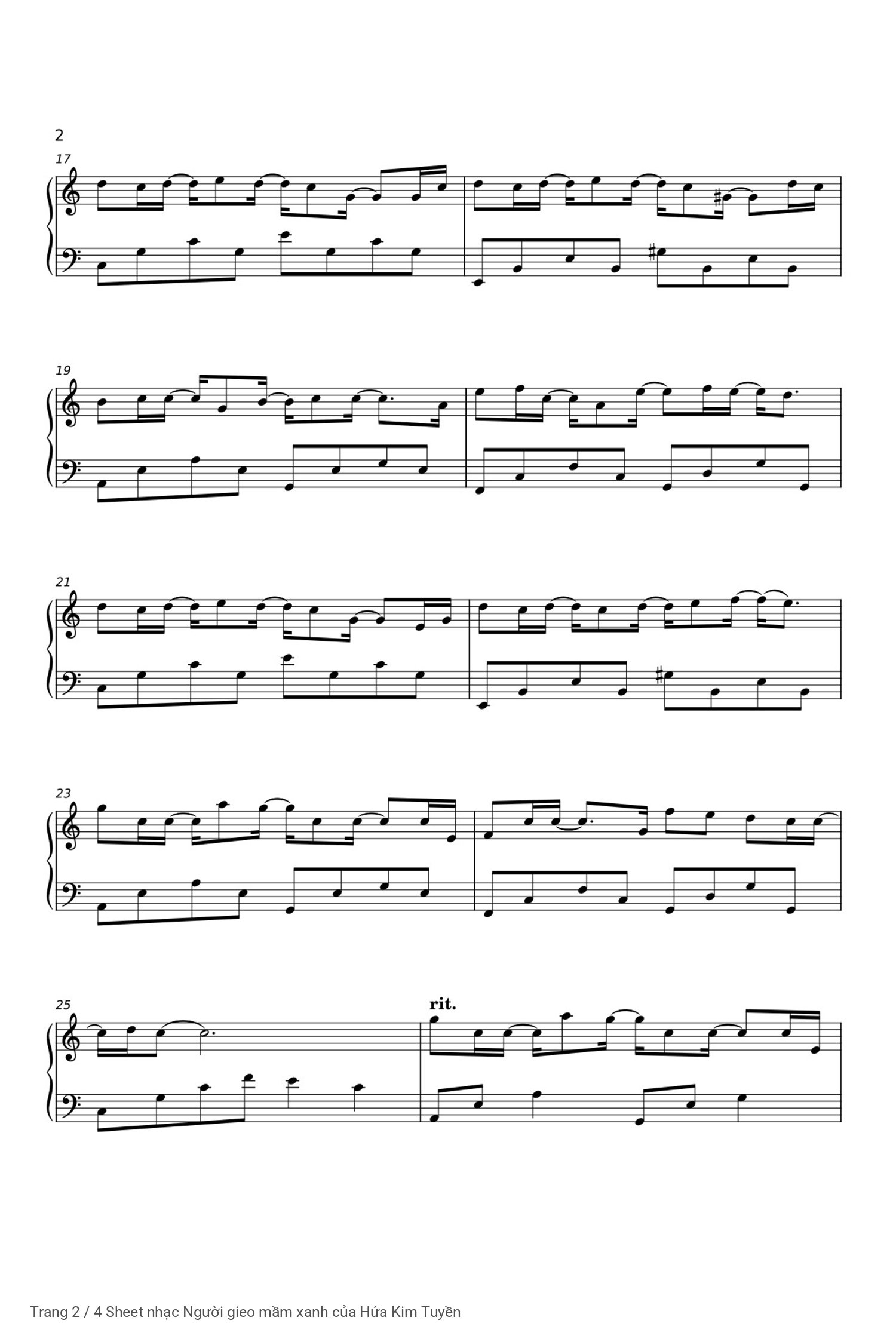 Có sheet Piano solo và sheet lời có nốt bài Người gieo mầm xanh, Trang 2