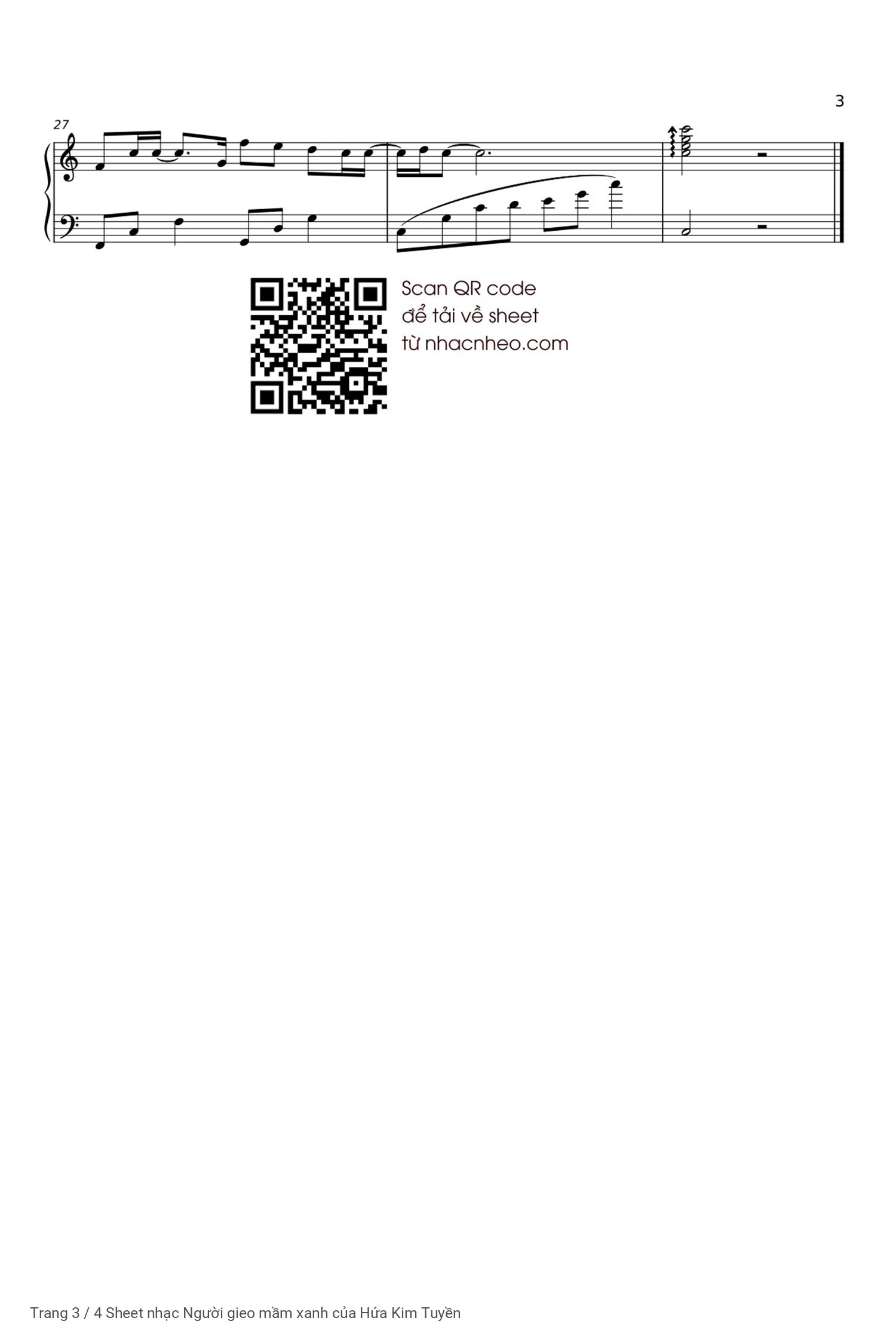 Trang 3 của Sheet nhạc PDF Piano bài hát Người gieo mầm xanh - Hứa Kim Tuyền, Có sheet Piano solo và sheet lời có nốt bài Người gieo mầm xanh