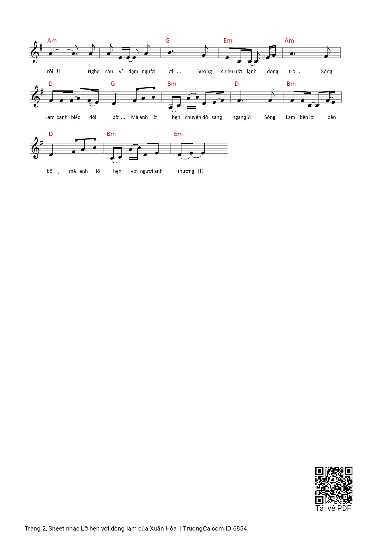Trang 2 của Sheet nhạc PDF bài hát Lỡ hẹn với dòng lam - Xuân Hòa