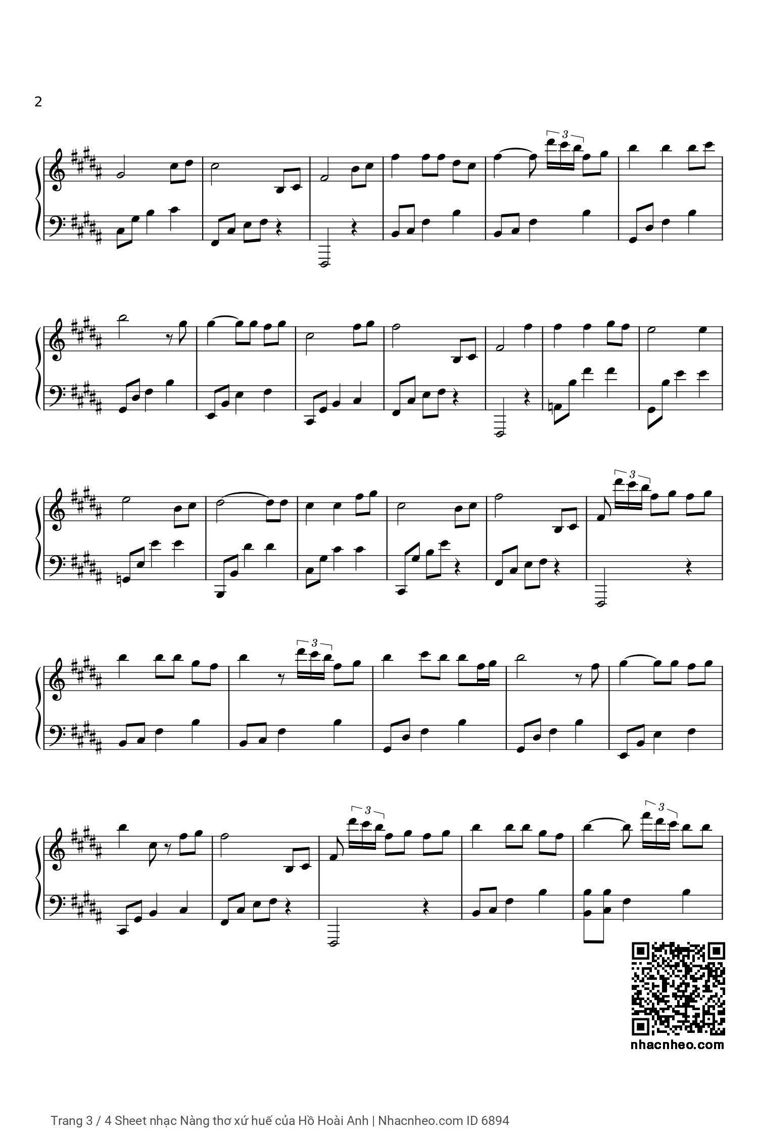 Trang 3 của Sheet nhạc PDF Piano bài hát Nàng thơ xứ huế - Hồ Hoài Anh, Có sheet PIANO solo và sheet lời có nốt