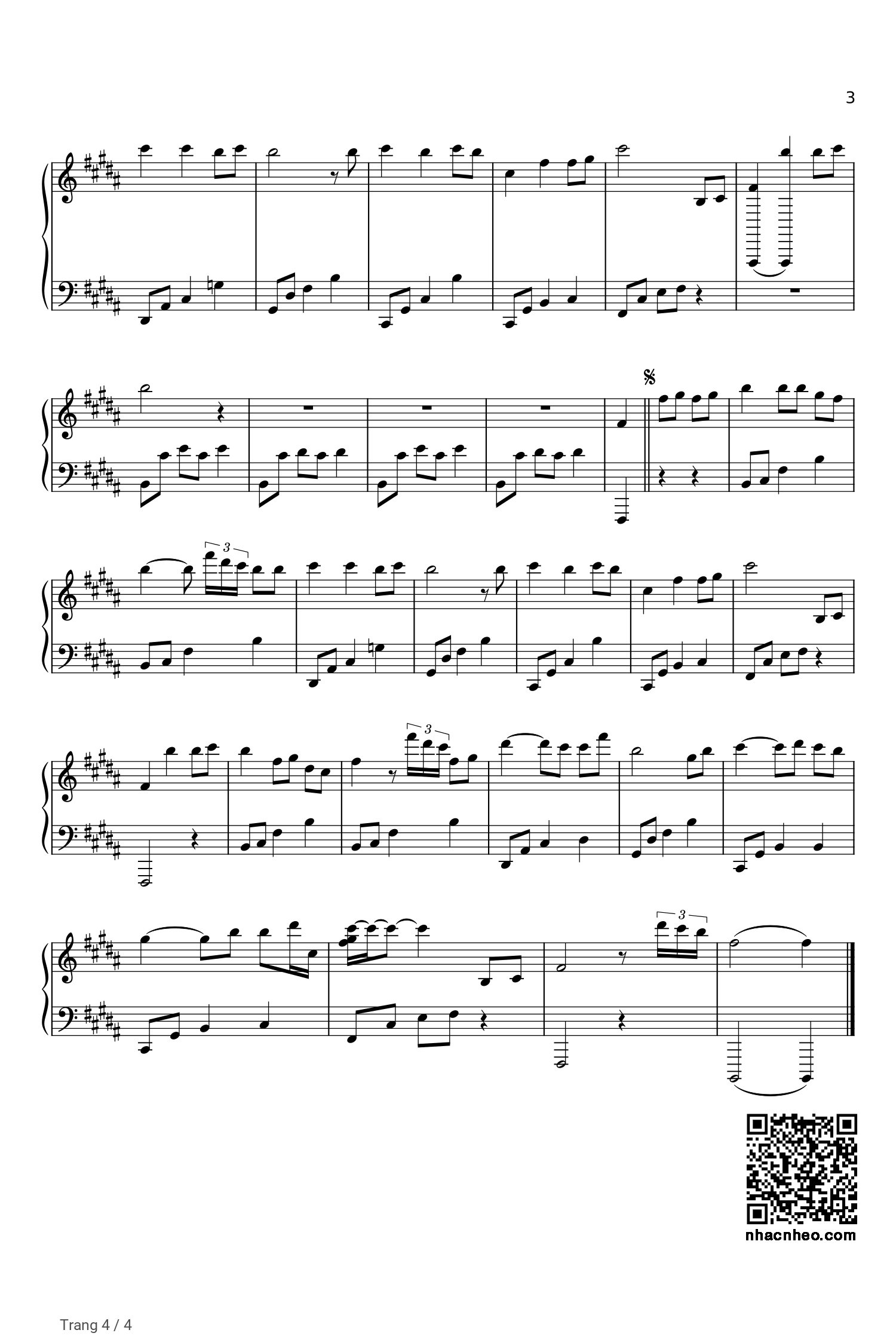 Trang 4 của Sheet nhạc PDF Piano bài hát Nàng thơ xứ huế - Hồ Hoài Anh, Có sheet PIANO solo và sheet lời có nốt