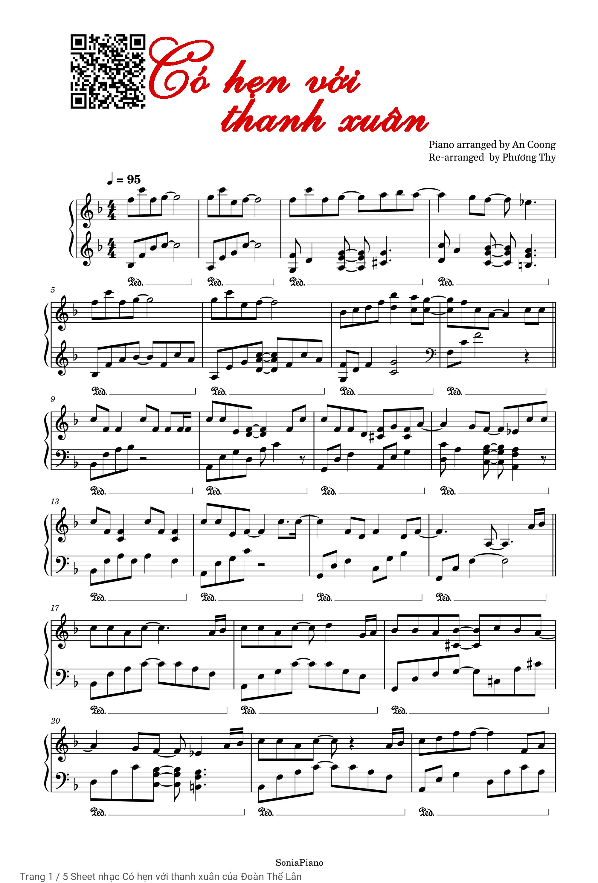 Trang 1 của Sheet nhạc PDF Piano bài hát Có hẹn với thanh xuân - Đoàn Thế Lân, Có sheet cho Piano Có hẹn cùng thanh Xuân