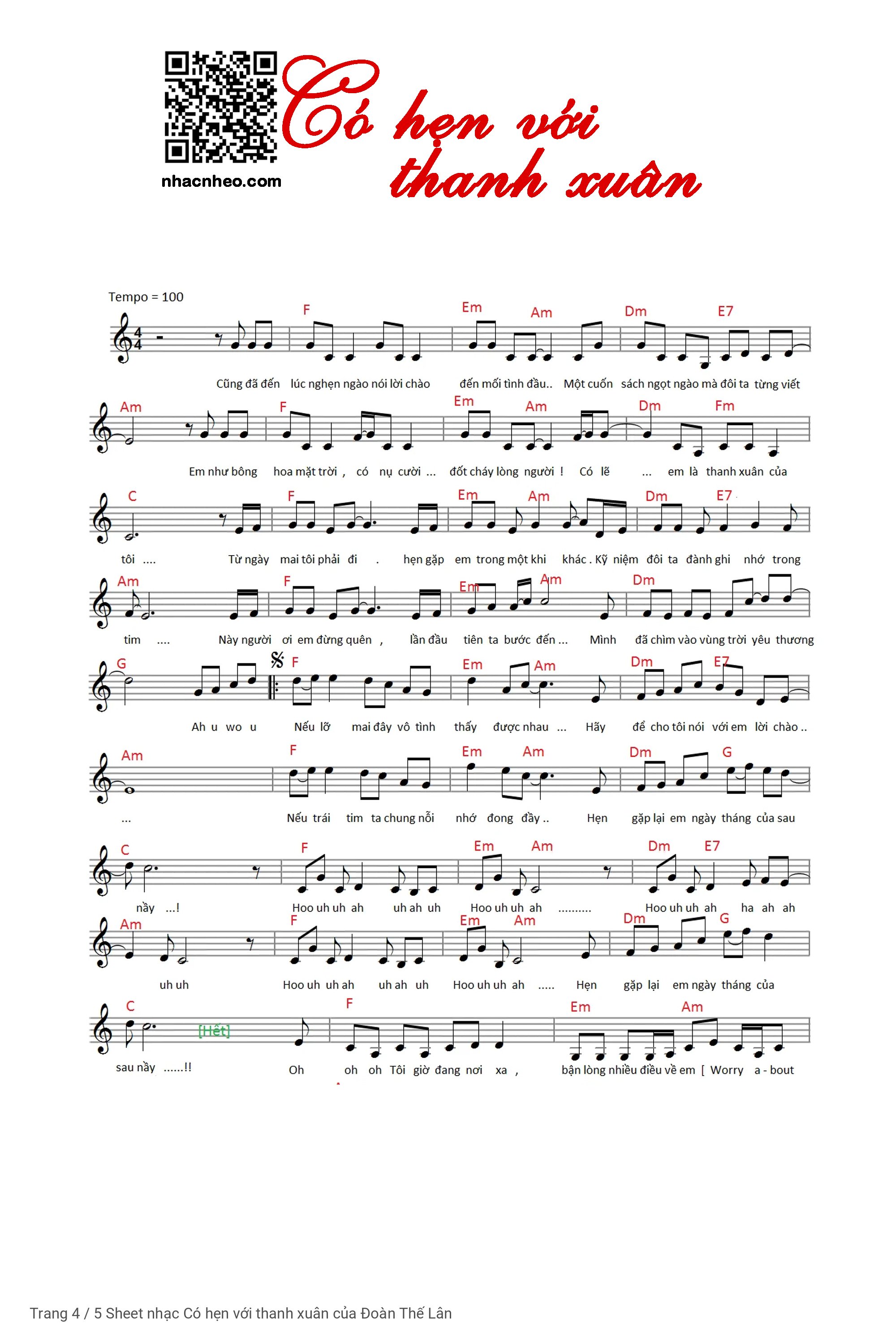 Trang 4 của Sheet nhạc PDF Piano bài hát Có hẹn với thanh xuân - Đoàn Thế Lân, Có sheet cho Piano Có hẹn cùng thanh Xuân