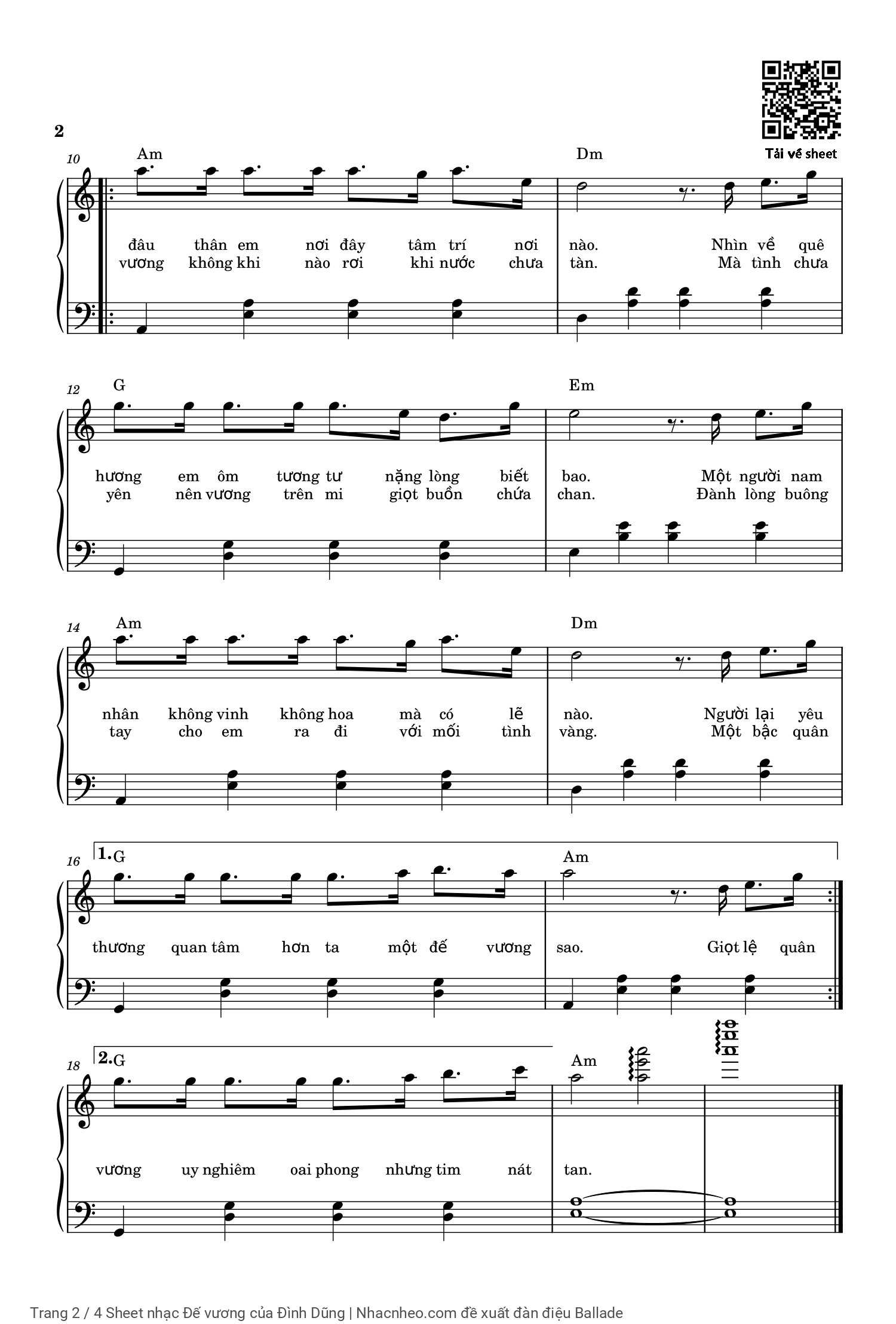 Trang 2 của Sheet nhạc PDF Piano bài hát Đế vương - Đình Dũng, Sheet Piano solo và sheet có nốt của bản nhạc Đế Vương