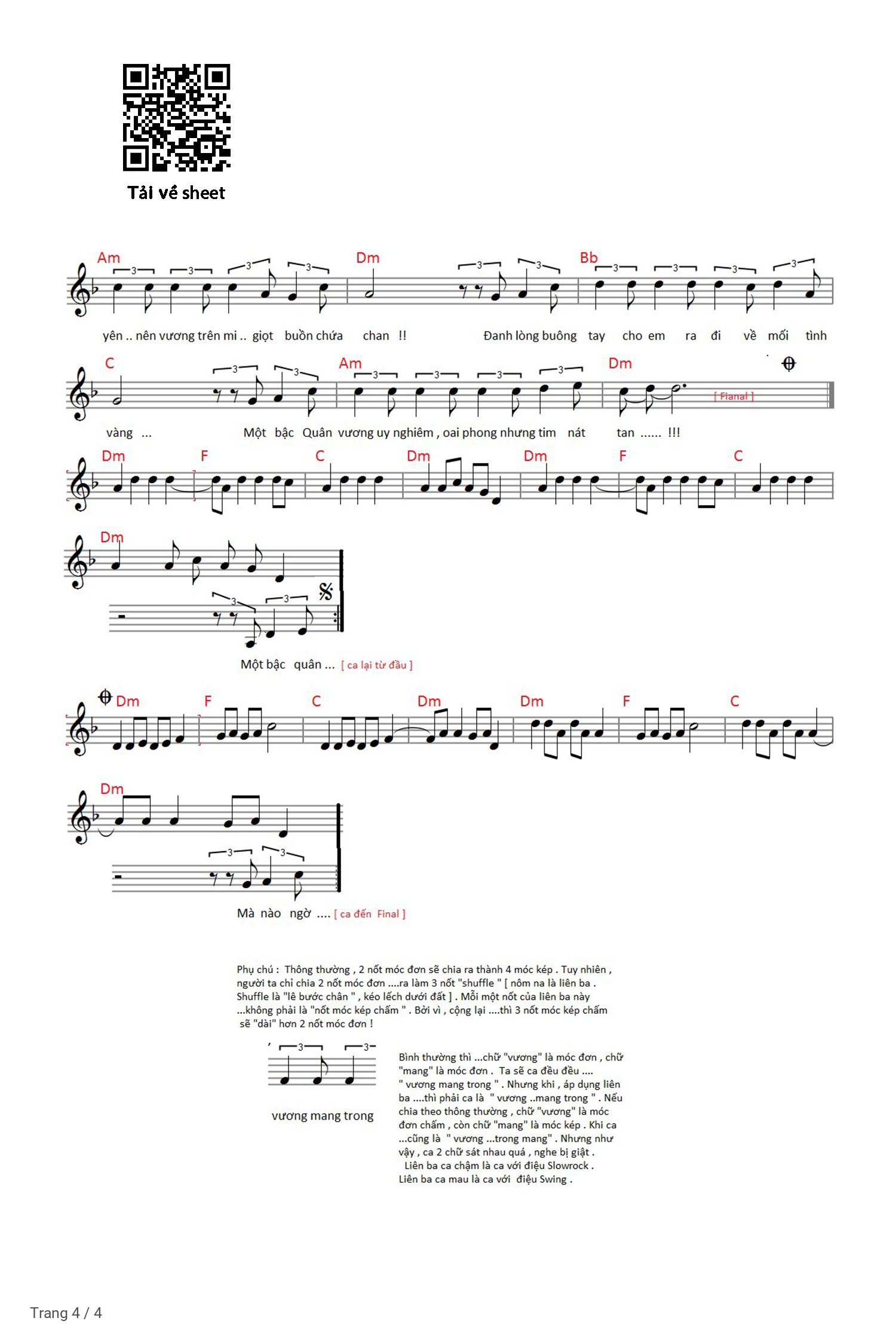 Trang 4 của Sheet nhạc PDF Piano bài hát Đế vương - Đình Dũng, Sheet Piano solo và sheet có nốt của bản nhạc Đế Vương