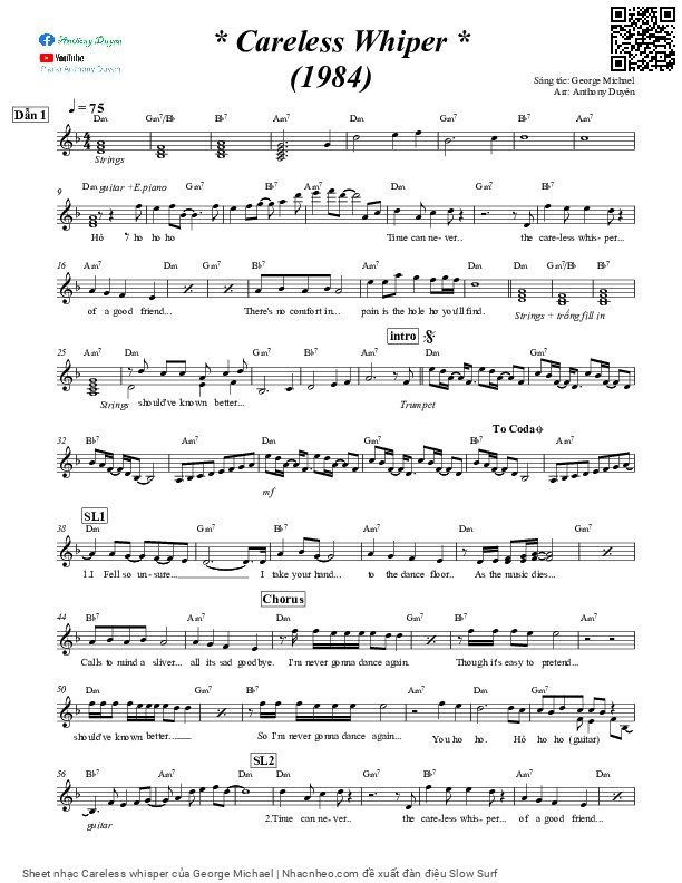 Trang 1 của Sheet nhạc PDF bài hát Careless whisper - George Michael, Intro:  x 2.  I feel so un  sure as I  take your hand and lead you  to the dance floor