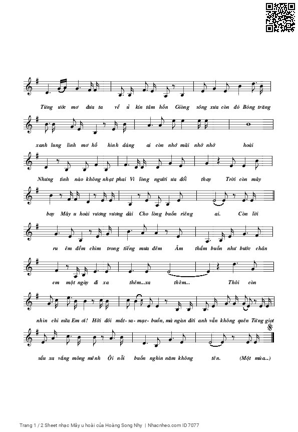 Trang 2 của Sheet nhạc PDF bài hát Mây u hoài - Hoàng Song Nhy, Một mùa  Xuân qua rồi còn vương  vấn trong tôi. Tiếng  cười chừ héo  hắt đôi  môi