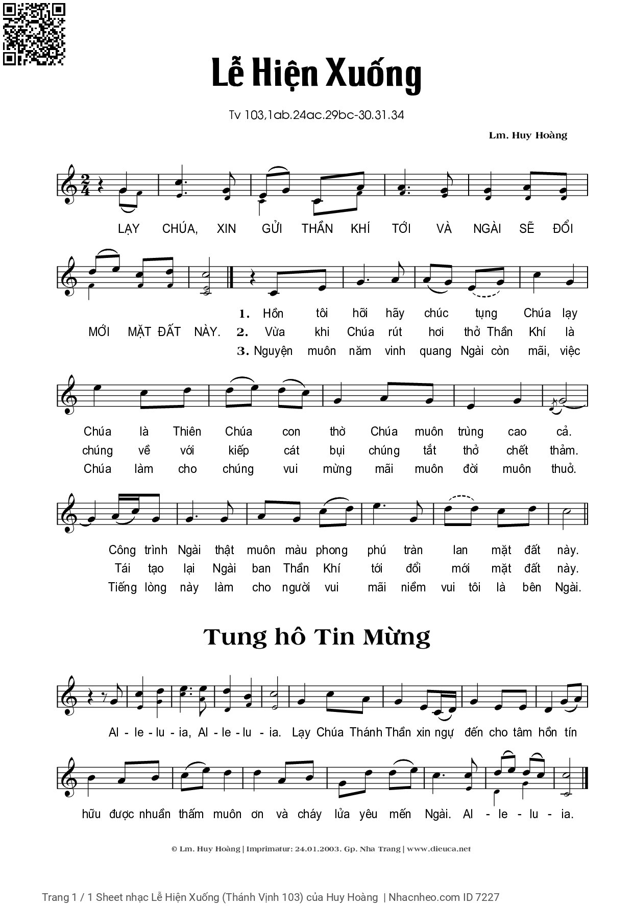 Trang 1 của Sheet nhạc PDF bài hát Lễ Hiện Xuống (Thánh Vịnh 103) - Huy Hoàng, Thánh Vịnh  Ca Imprimatur Gp Nha Trang