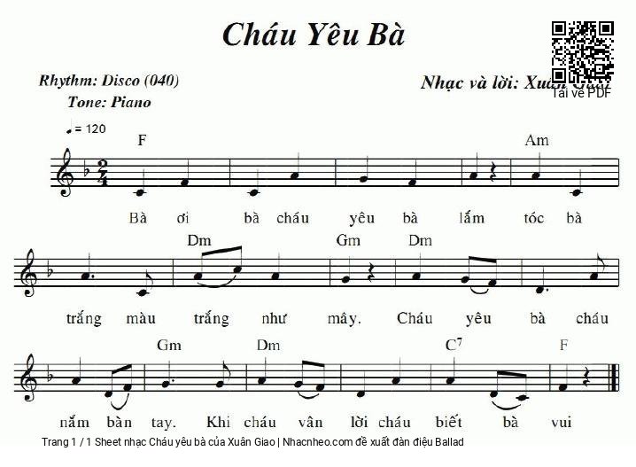 Sheet nhạc Cháu yêu bà - Xuân Giao