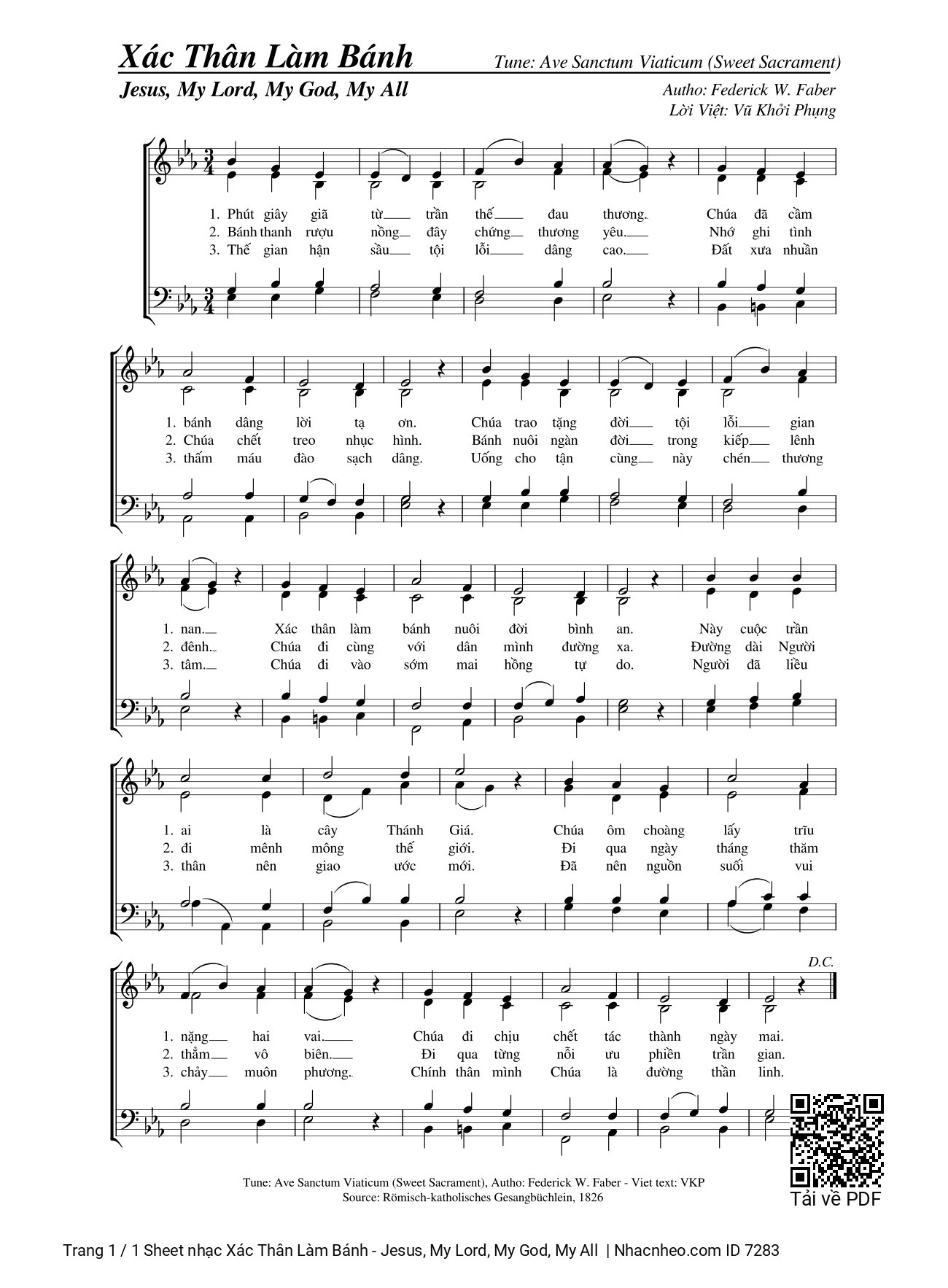 Trang 1 của Sheet nhạc PDF bài hát Xác Thân Làm Bánh - Jesus, My Lord, My God, My All - Vũ Khởi Phụng, 