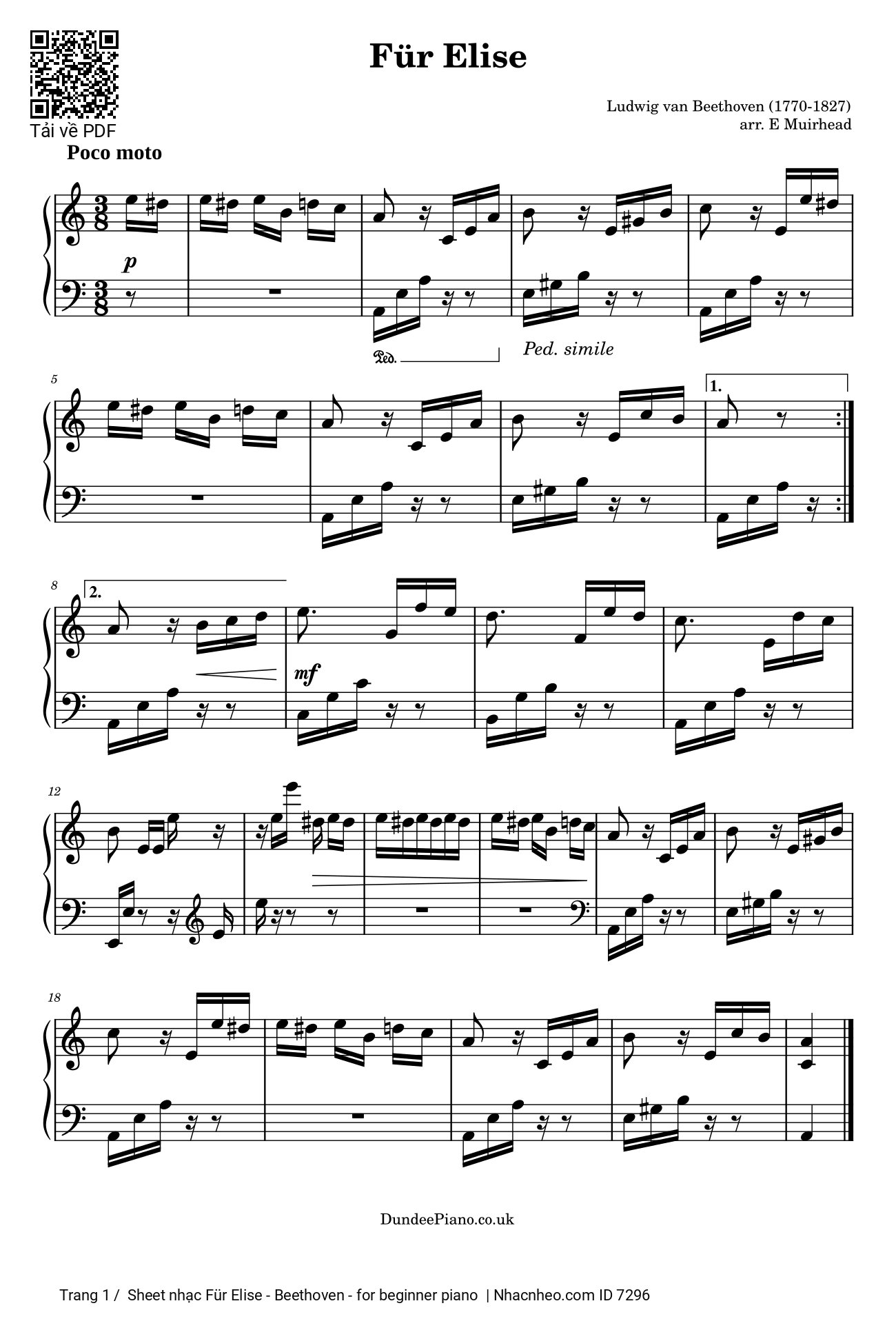 [Sheet] Für Elise - Beethoven bản piano trình độ dễ PDF, tải về sheet