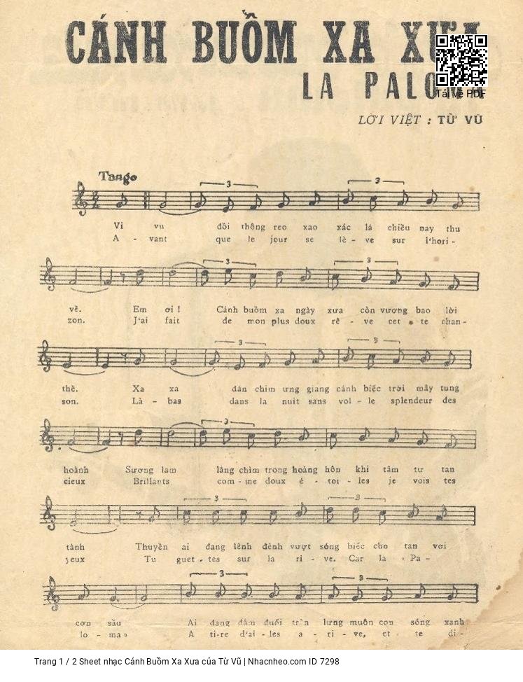 Trang 1 của Sheet nhạc PDF bài hát Cánh Buồm Xa Xưa - Từ Vũ, Vi  vu đồi thông reo xao xác lá chiều  nay thu  về.  Em  ơi cánh buồm xa ngày  xưa còn vương bao lời  thề