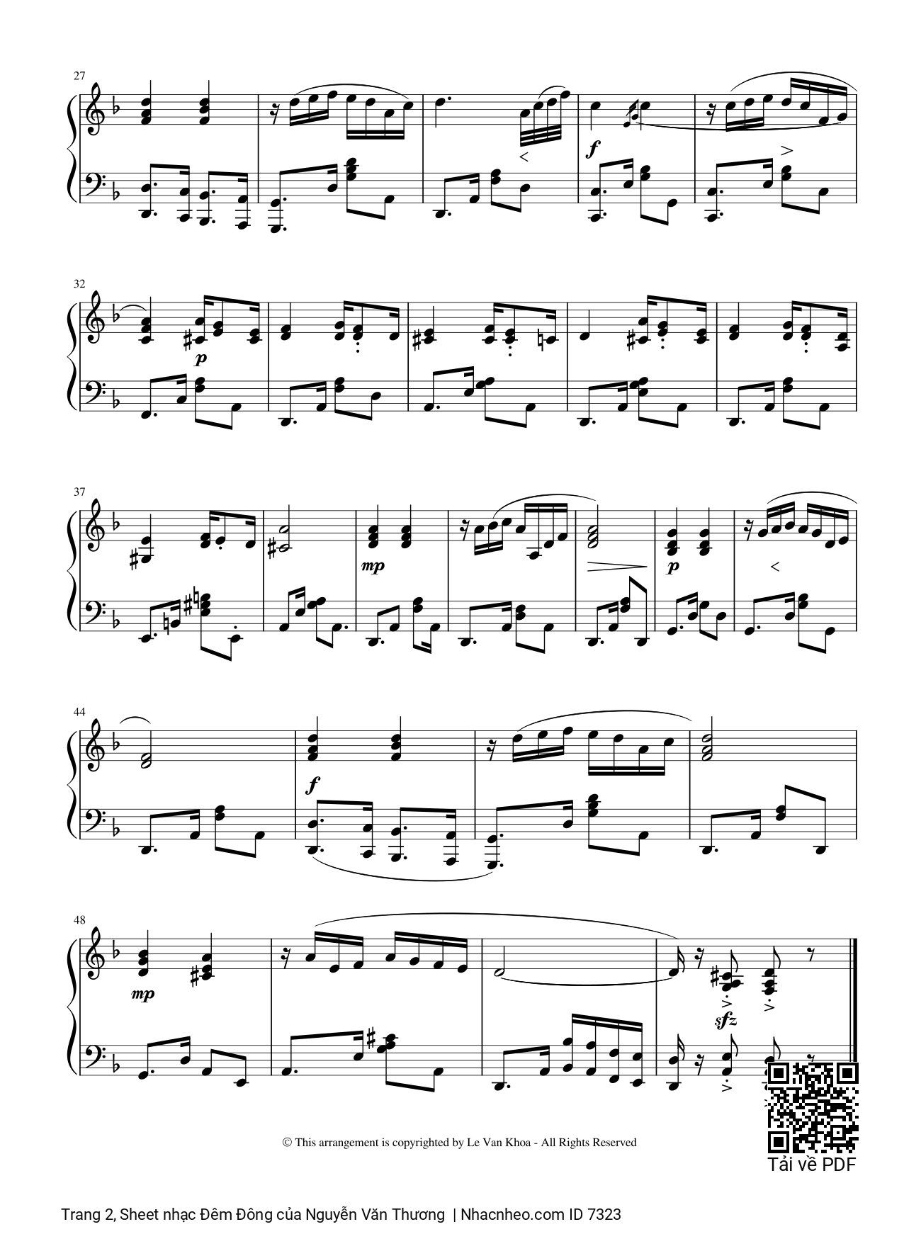 Trang 2 của Sheet nhạc PDF bài hát Đêm Đông Piano Solo - Nguyễn Văn Thương, Chiều chưa đi màn đêm rơi xuống. Đâu đấy buông lững lờ tiếng chuông. Đôi cánh chim bâng khuâng rã rời....