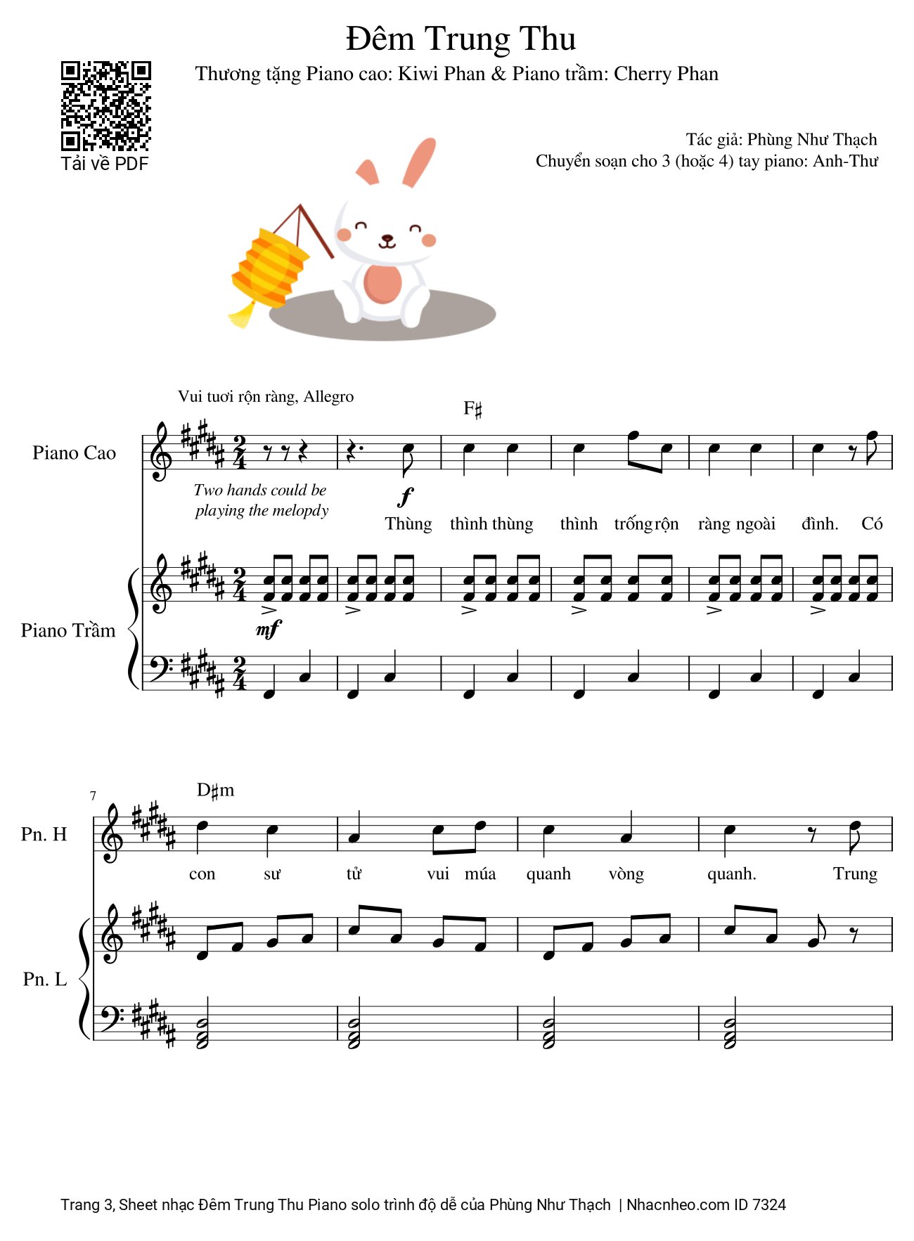 Trang 3 của Sheet nhạc PDF Piano bài hát Đêm Trung Thu Piano trình độ dễ - Phùng Như Thạch, Thùng thình thùng thình trống rộn ràng ngoài đình. Có con sư tử vui múa quanh vòng quanh. Trung thu ...