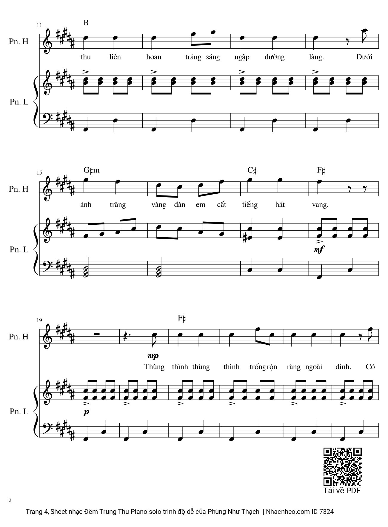 Trang 4 của Sheet nhạc PDF Piano bài hát Đêm Trung Thu Piano trình độ dễ - Phùng Như Thạch, Thùng thình thùng thình trống rộn ràng ngoài đình. Có con sư tử vui múa quanh vòng quanh. Trung thu ...