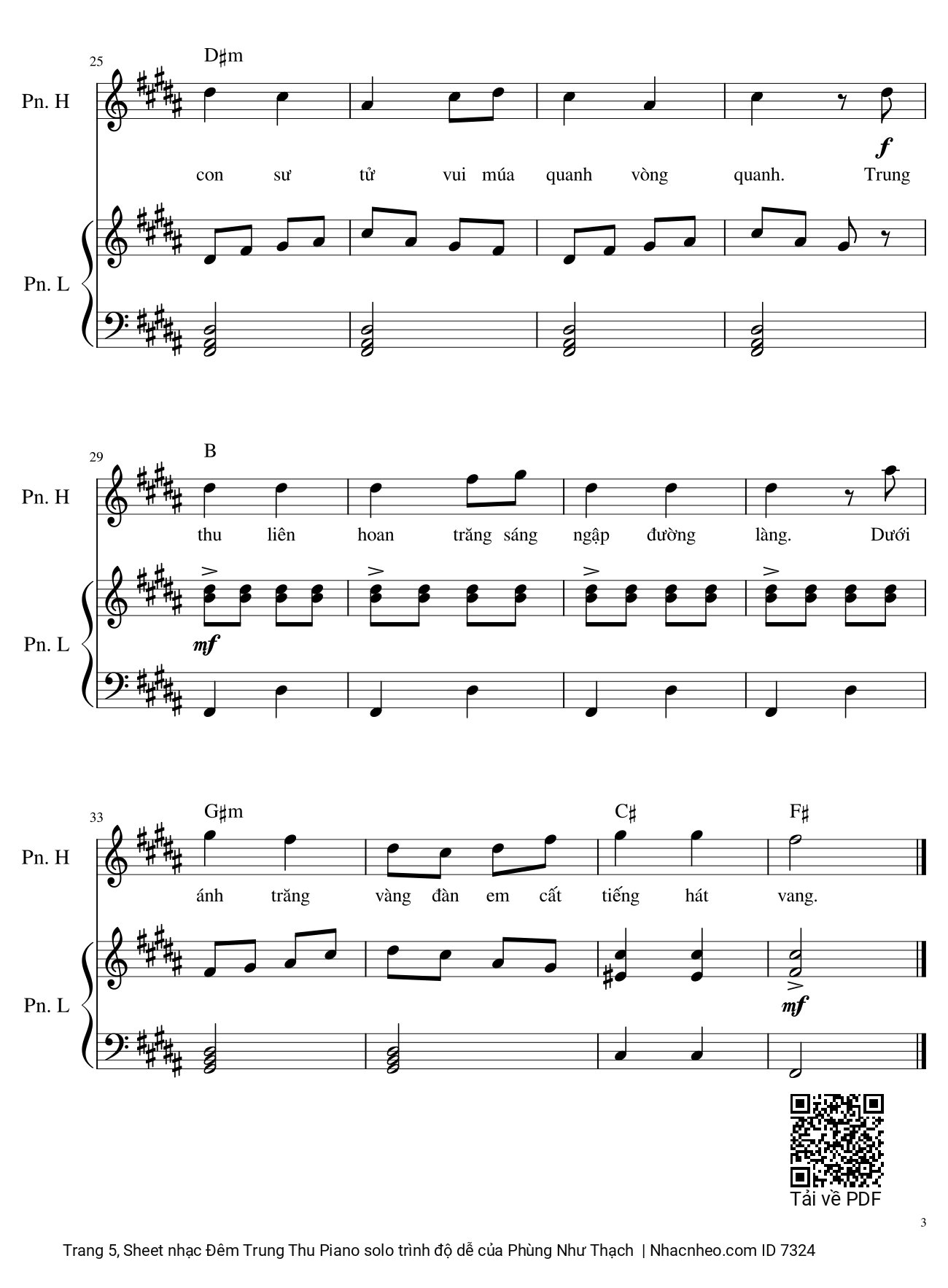 Trang 5 của Sheet nhạc PDF Piano bài hát Đêm Trung Thu Piano trình độ dễ - Phùng Như Thạch, Thùng thình thùng thình trống rộn ràng ngoài đình. Có con sư tử vui múa quanh vòng quanh. Trung thu ...