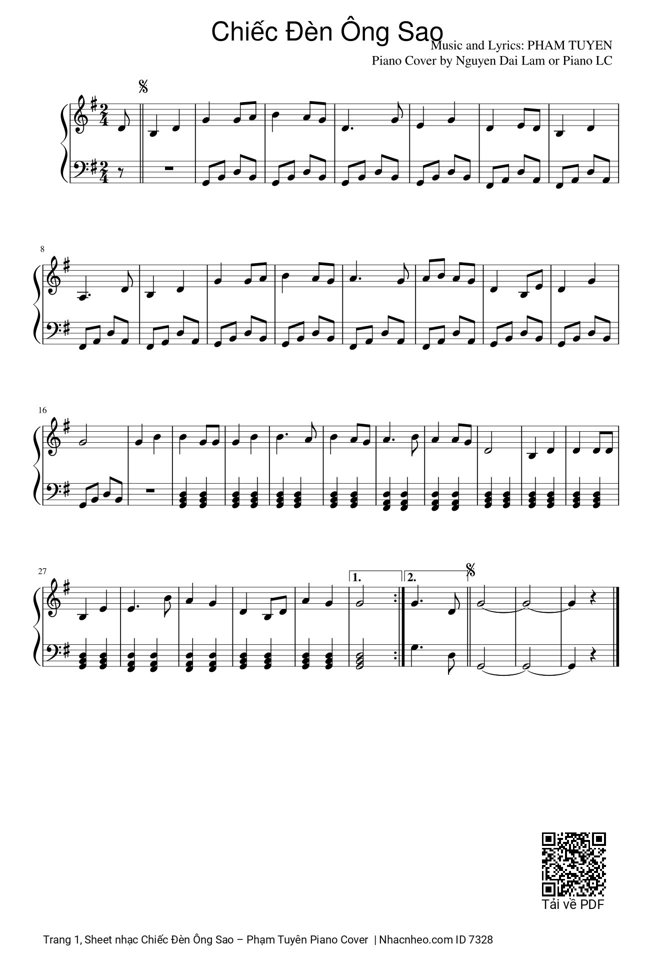 Sheet nhạc Chiếc Đèn Ông Sao Piano solo