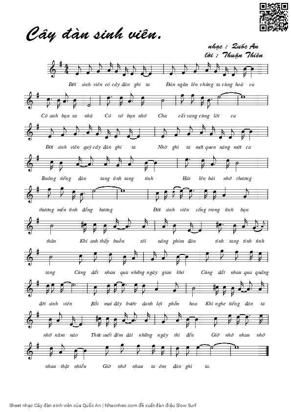 Trang 1 của Sheet nhạc PDF Guitar Tab bài hát Cây đàn sinh viên - Quốc An, 1.  Đời sinh viên có cây  đàn gui tar. Đàn ngân lên chúng ta  cùng hòa  ca Có anh bạn xa  nhà