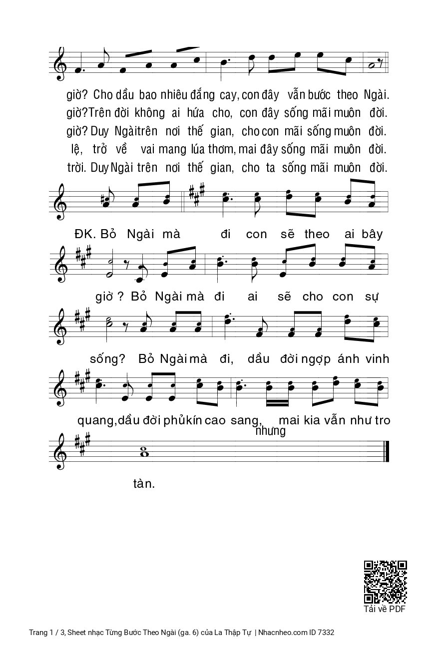 Trang 3 của Sheet nhạc PDF bài hát Từng Bước Theo Ngài (ga. 6) - La Thập Tự, 1. Con biết theo Ngài là hằng ngày vai mang thập giá. Con biết theo Ngài thì cuộc đời sẽ mãi lìa xa....