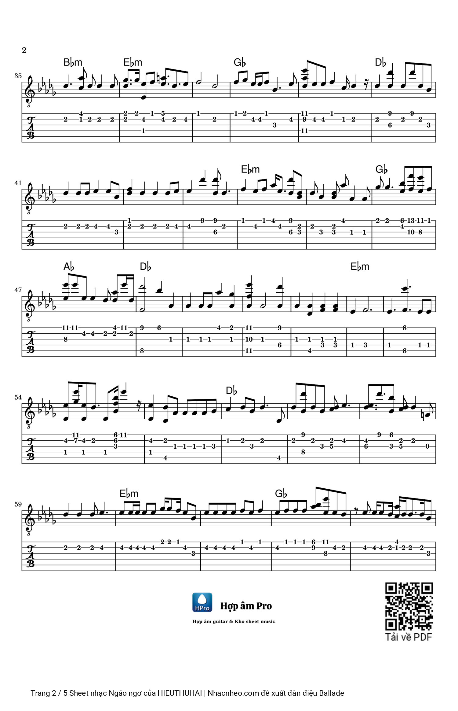 Trang 2 của Sheet nhạc PDF Guitar Tab bài hát Ngáo ngơ - HIEUTHUHAI