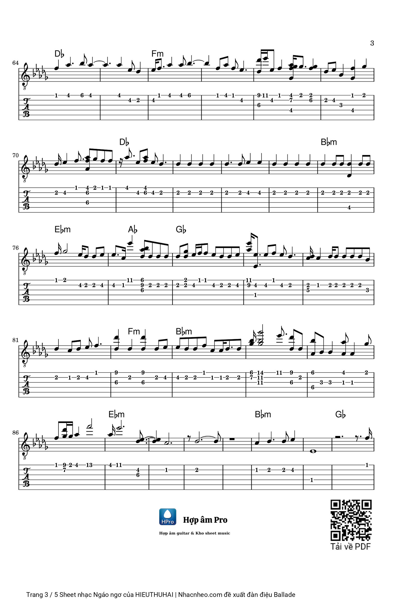 Trang 3 của Sheet nhạc PDF Guitar Tab bài hát Ngáo ngơ - HIEUTHUHAI