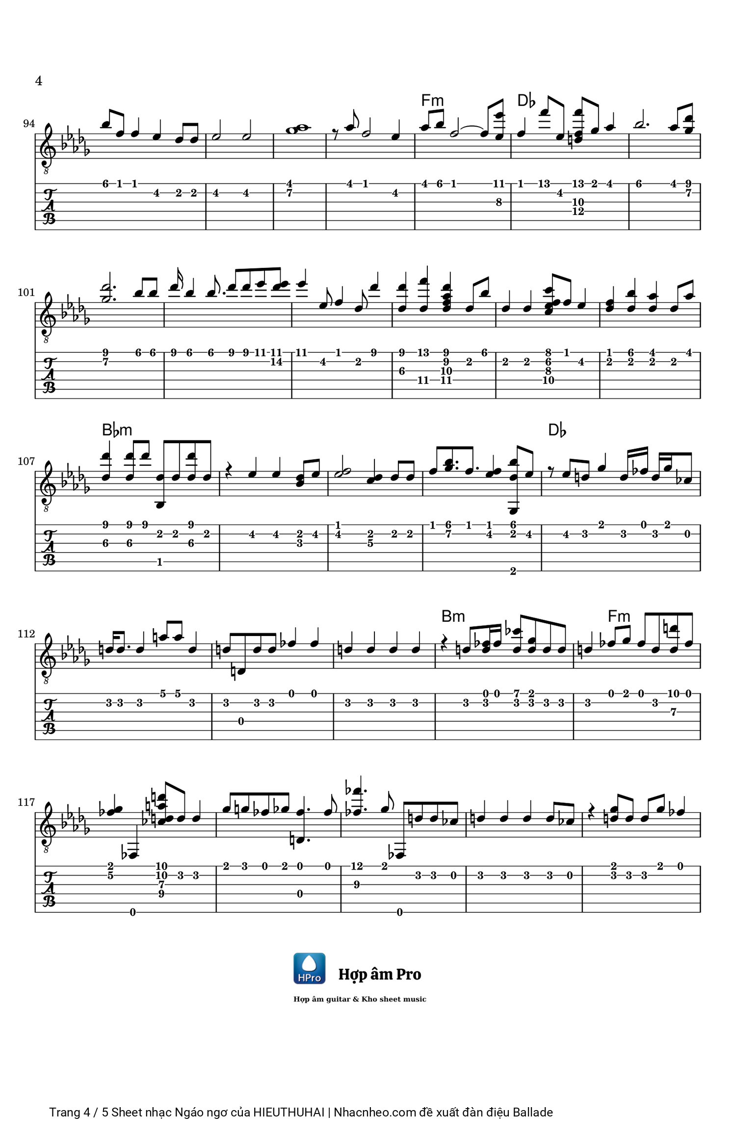 Trang 4 của Sheet nhạc PDF Guitar Tab bài hát Ngáo ngơ - HIEUTHUHAI