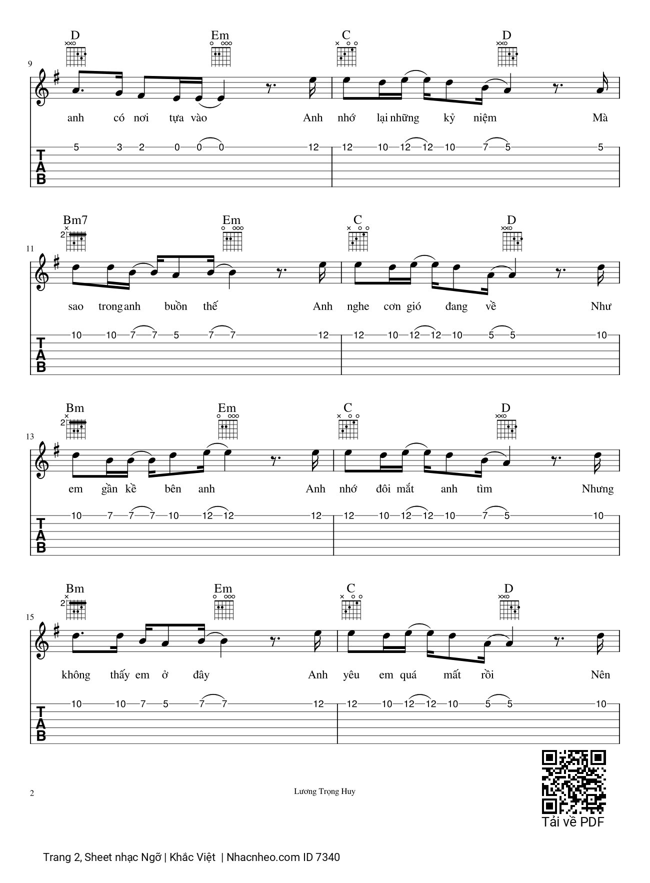 Trang 2 của Sheet nhạc PDF bài hát Ngỡ Guitar solo - Khắc Việt, Anh bỗng thấy nhớ em nhiều. Anh thấy lòng chợt lẽ loi. Cô đơn cùng với đêm dài. Cứ trôi theo anh từng...