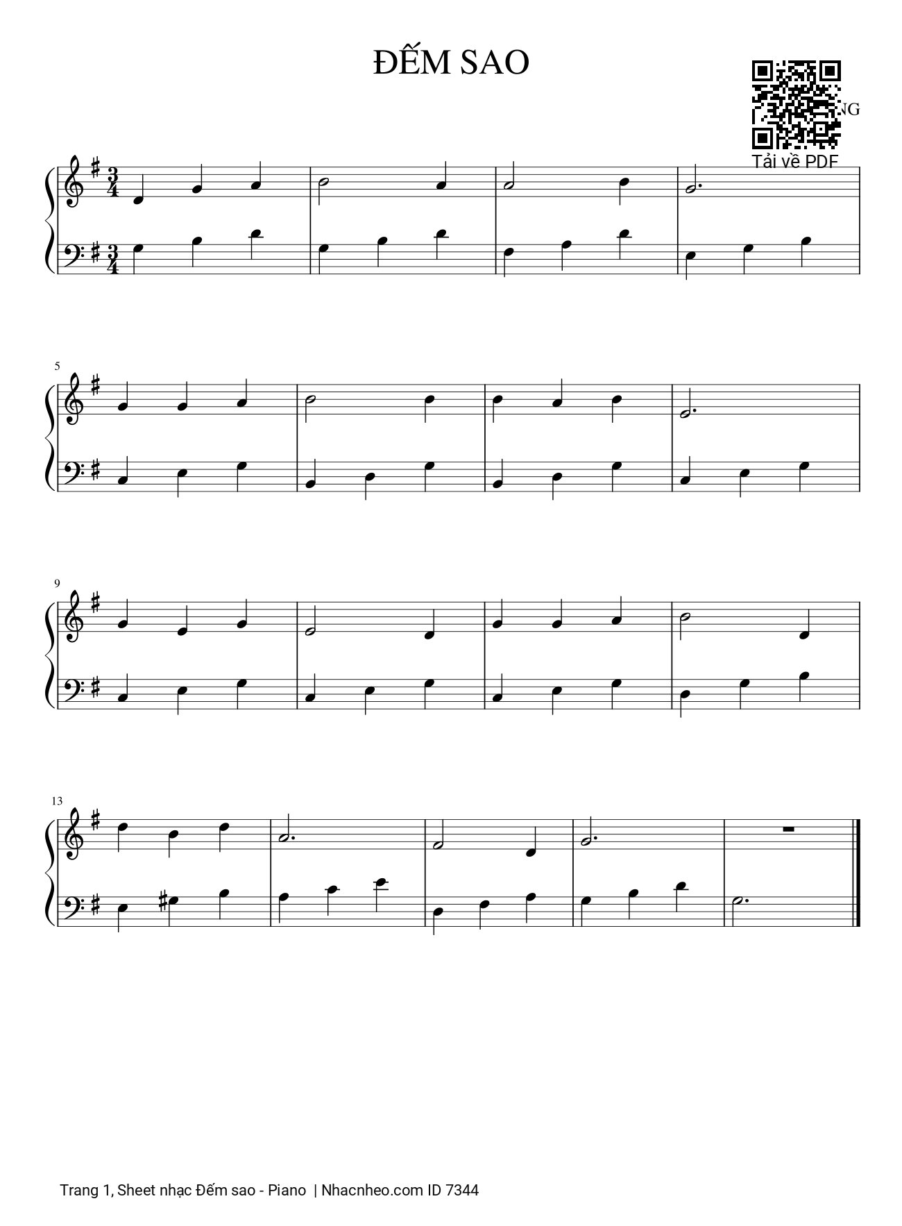 Sheet nhạc Đếm sao Piano