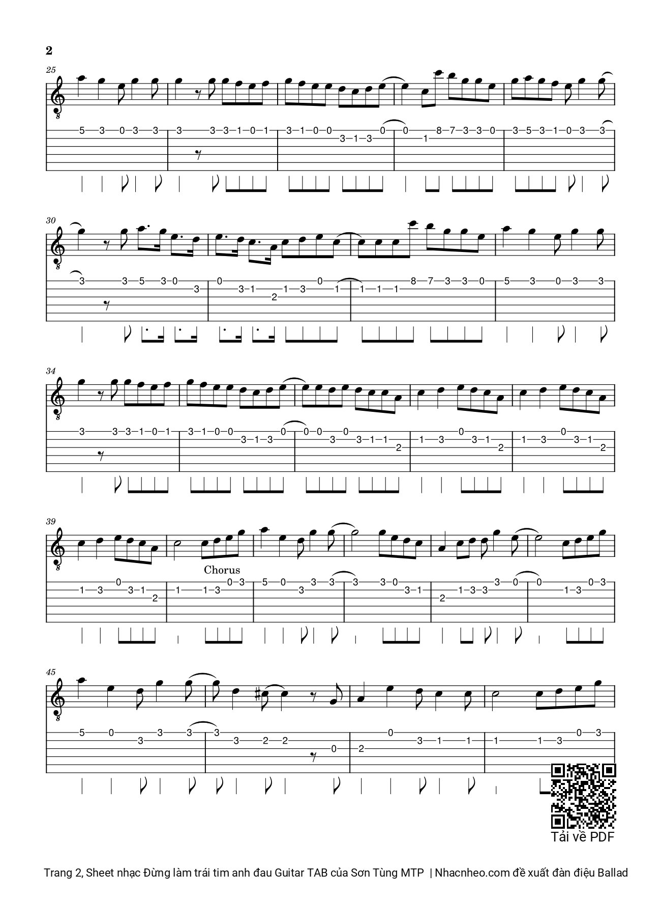 Trang 2 của Sheet nhạc PDF bài hát Đừng làm trái tim anh đau Guitar TAB - Sơn Tùng MTP, Hình như trong lòng anh đã không còn hình bóng ai ngoài em đâu