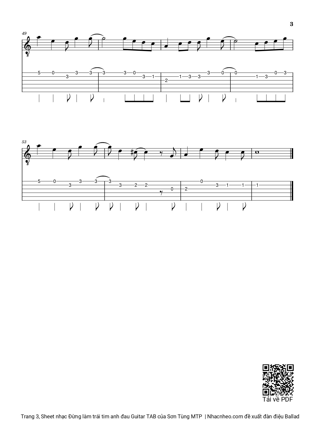 Trang 3 của Sheet nhạc PDF bài hát Đừng làm trái tim anh đau Guitar TAB - Sơn Tùng MTP, Hình như trong lòng anh đã không còn hình bóng ai ngoài em đâu