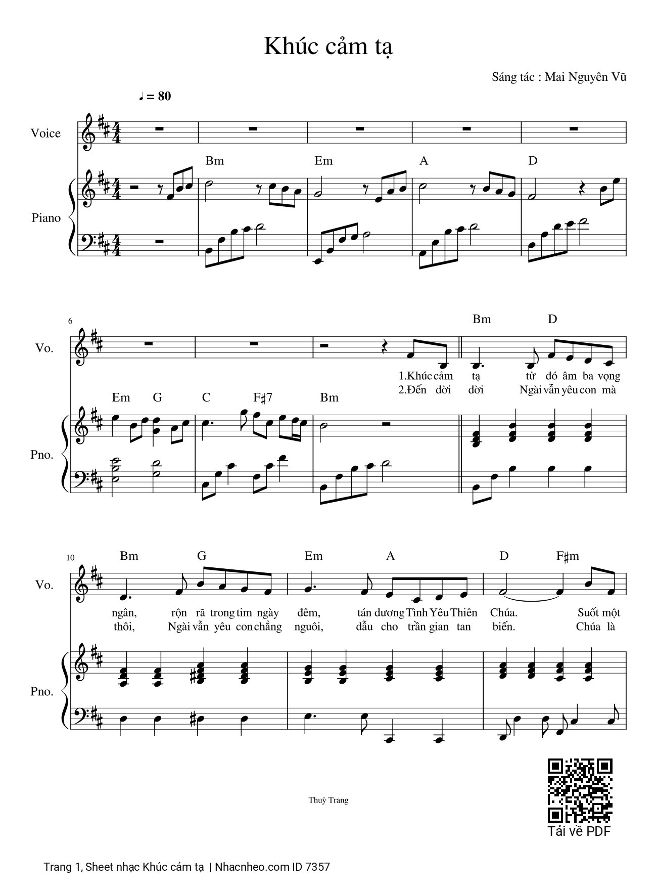 Sheet nhạc Khúc cảm tạ Piano đệm hát