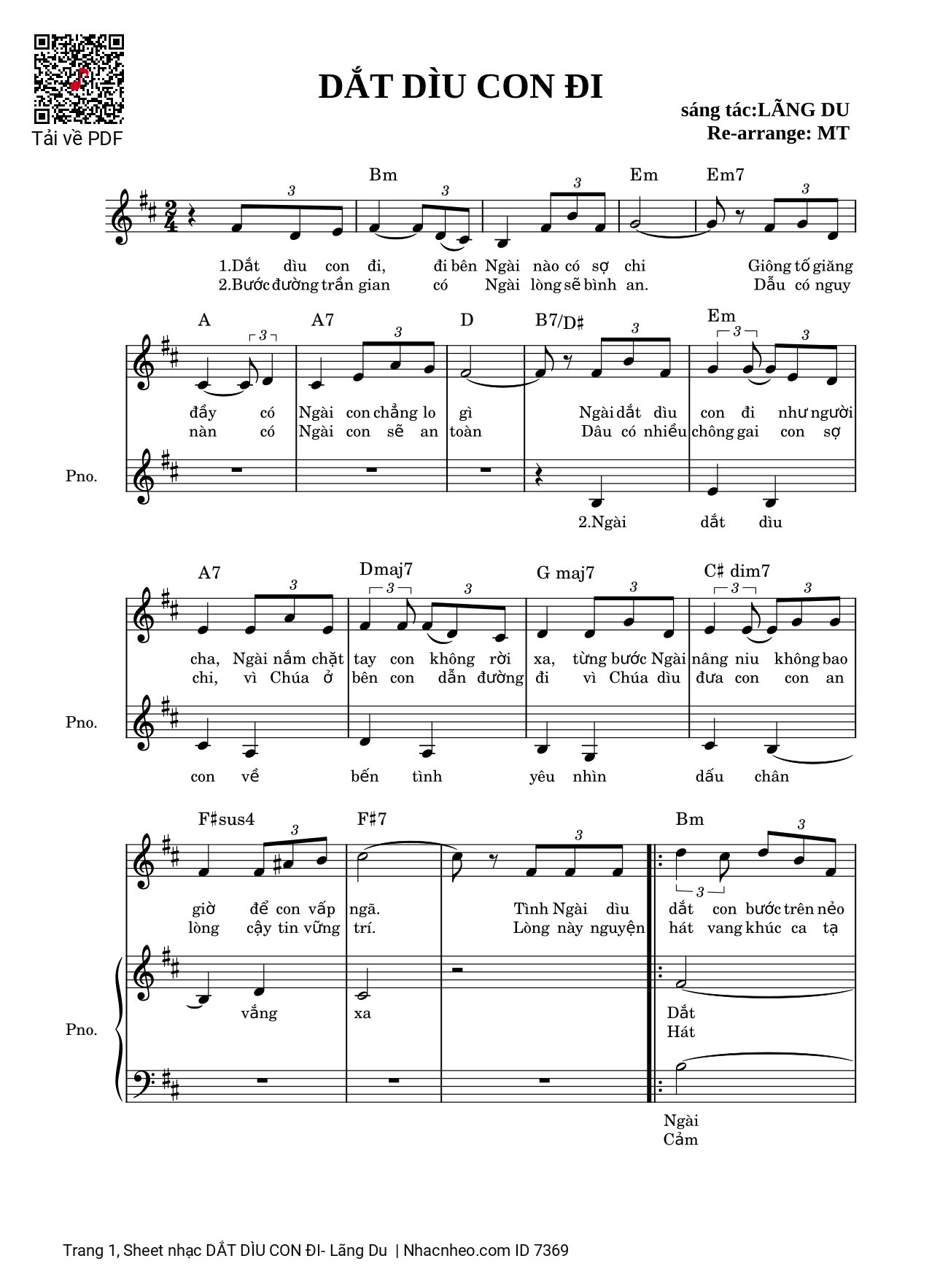 Sheet nhạc Dắt dìu con đi piano 3 bè đệm