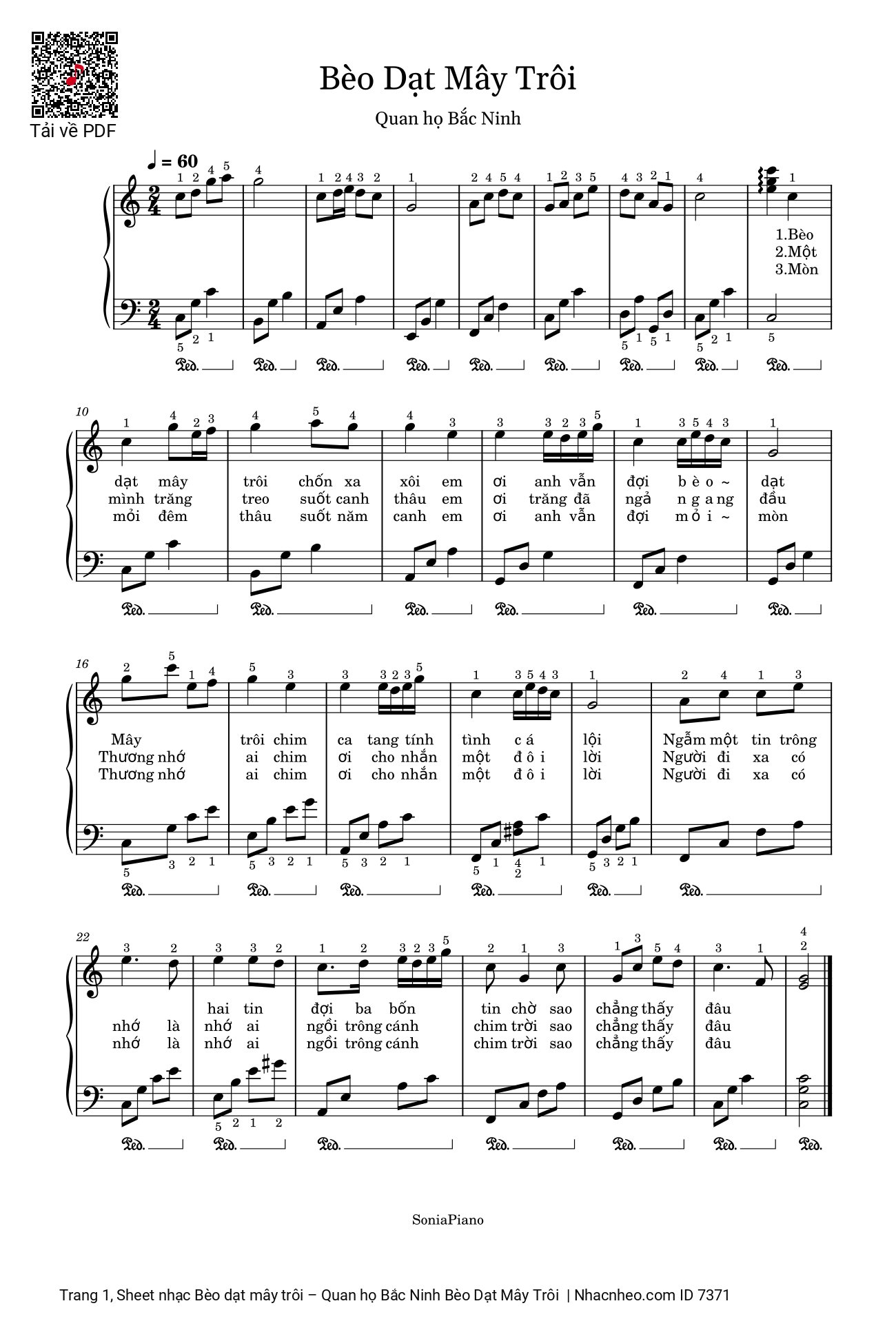 Trang 1 của Sheet nhạc PDF bài hát Bèo dạt mây trôi Piano solo - Dân ca Bắc Bộ