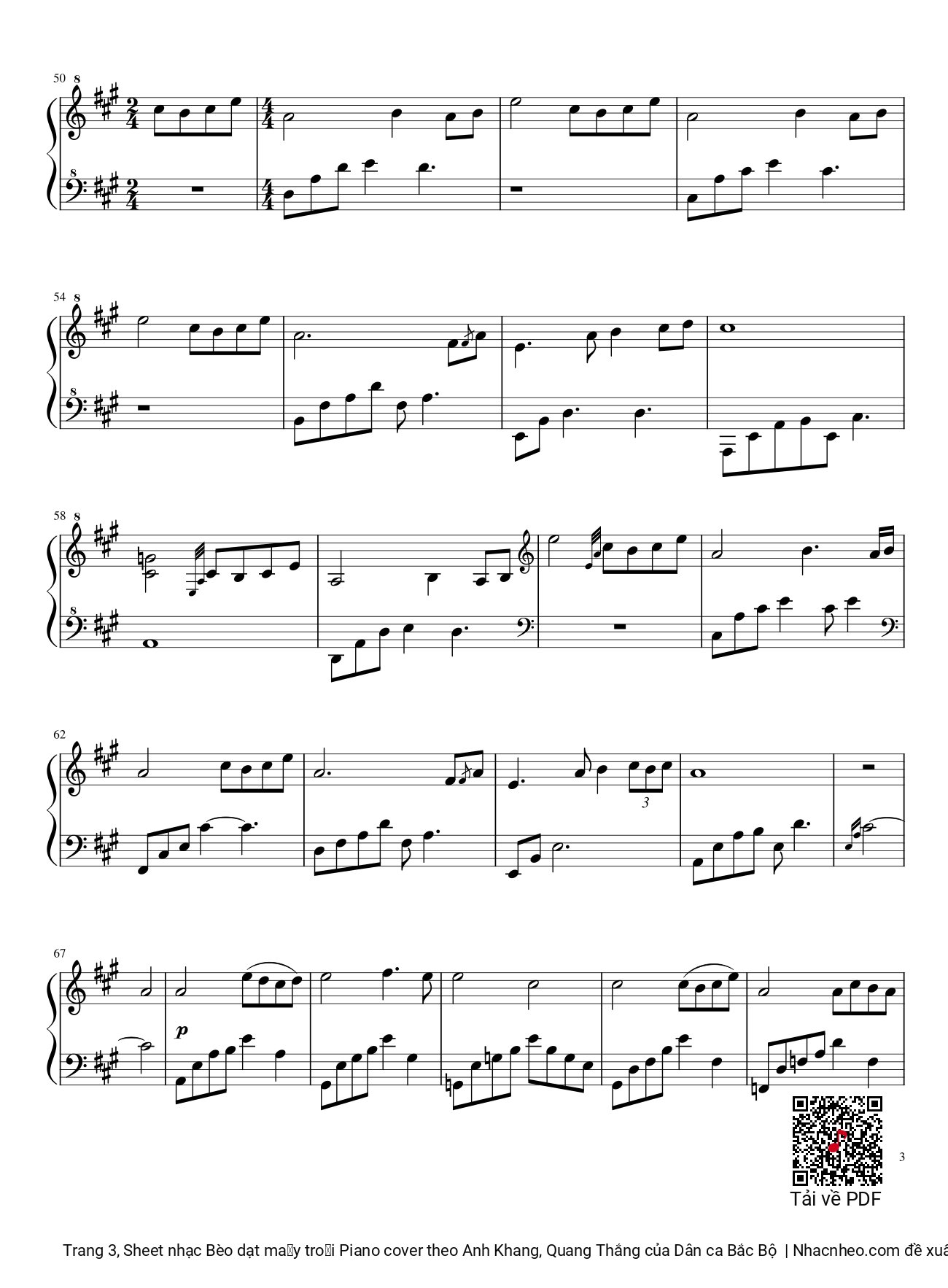 Trang 3 của Sheet nhạc PDF bài hát Bèo dạt mây trôi Piano cover theo Anh Khang, Quang Thắng - Dân ca Bắc Bộ, Bèo dạt mây trôi, chốn xa xôi, Em ơi anh vẫn đợi bèo dạt.