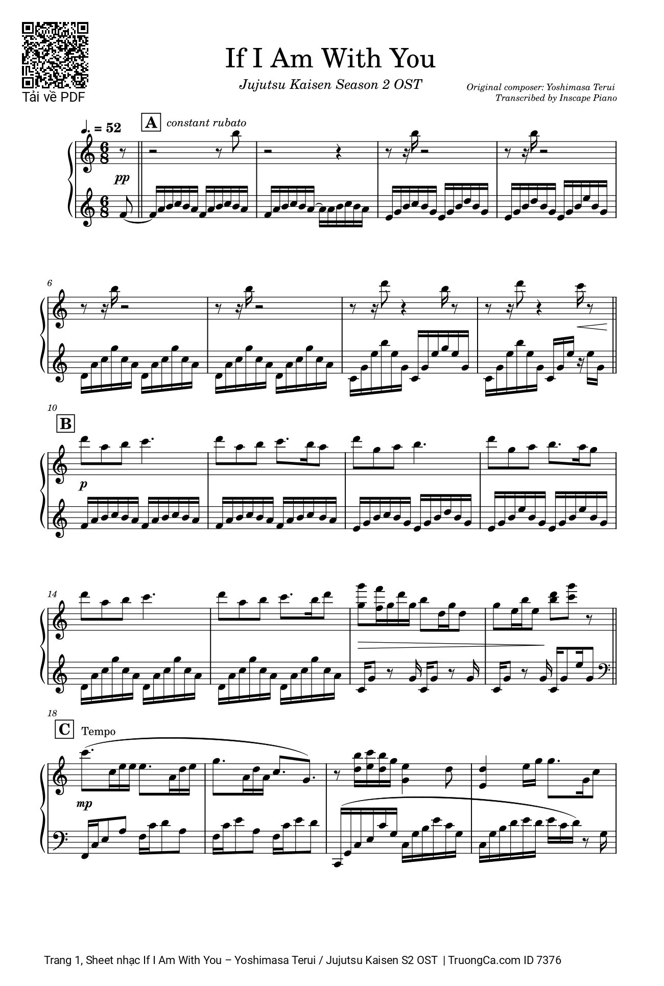 Trang 1 của Sheet nhạc PDF bài hát If I Am With You Piano Cover - Yoshimasa Terui