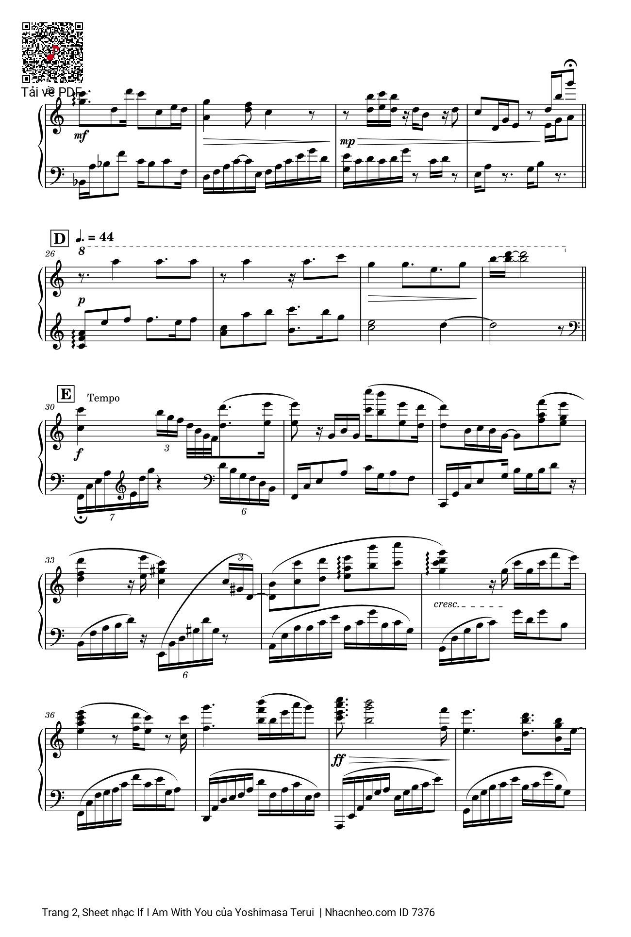 Trang 2 của Sheet nhạc PDF bài hát If I Am With You Piano Cover - Yoshimasa Terui